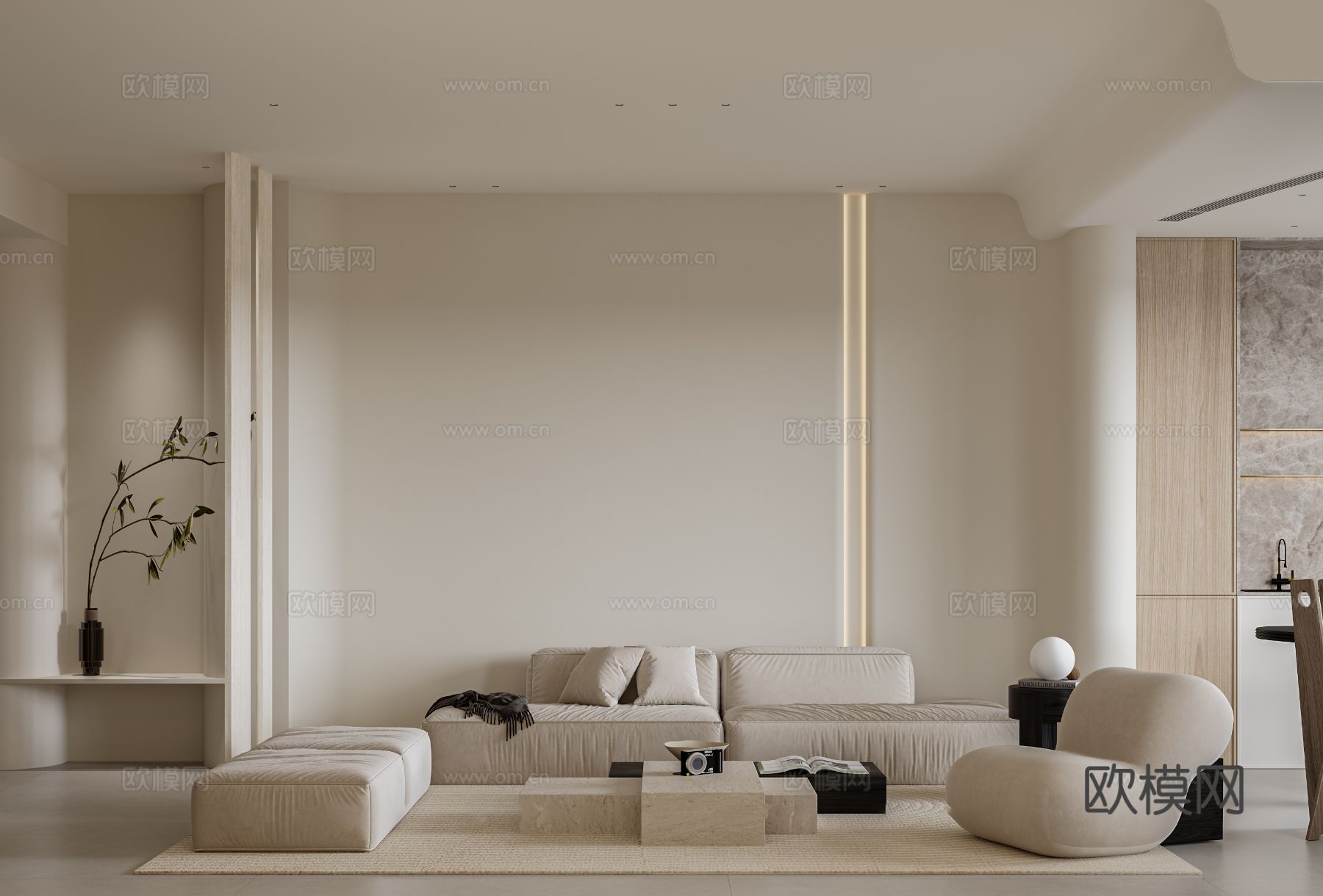 奶油风家装案例客厅 卧室效果图下载（渲染图12）