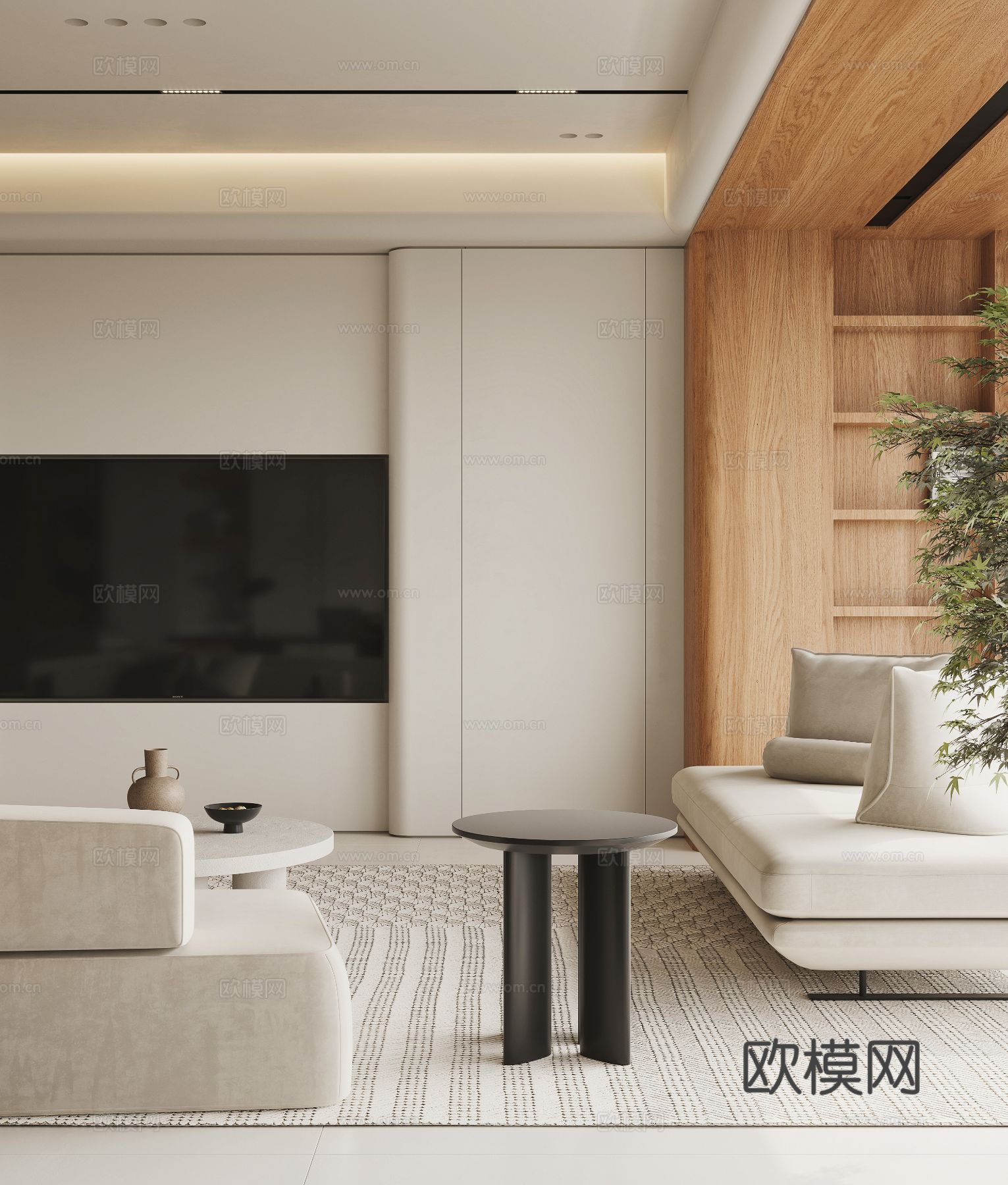 奶油风家装案例客厅 卧室效果图下载（渲染图8）