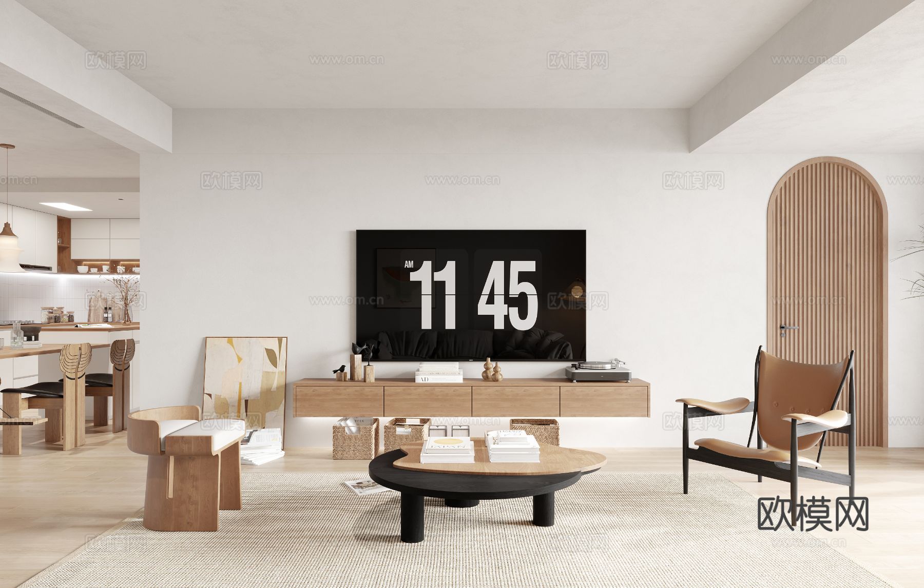 奶油风家装案例客厅 卧室效果图下载（渲染图2）