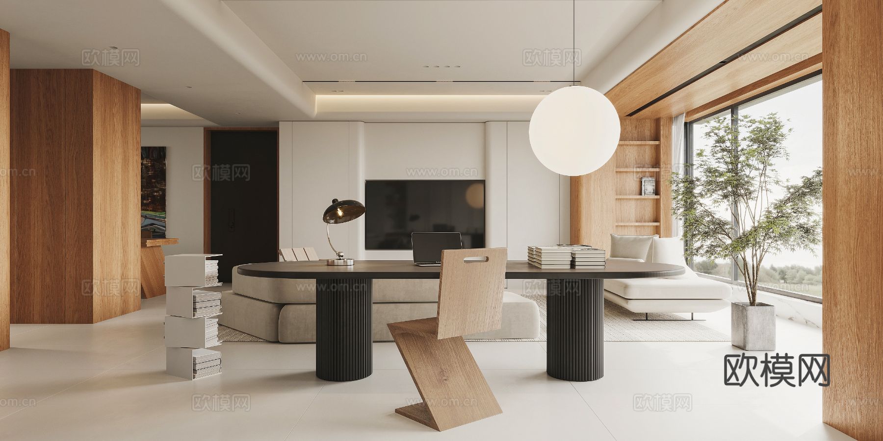 奶油风家装案例客厅 卧室效果图下载（渲染图5）