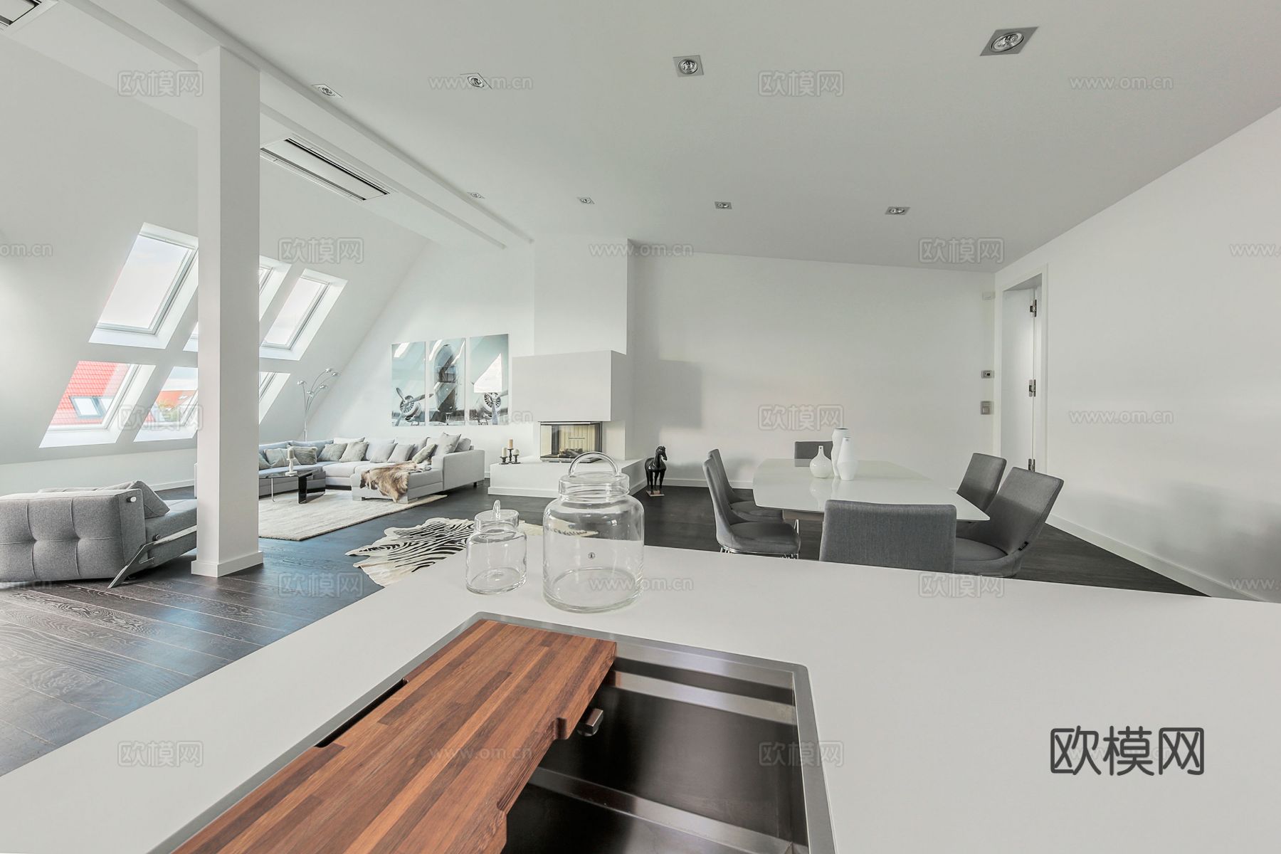 工业风公寓 家装设计 餐厅客厅 卧室效果图下载（渲染图3）