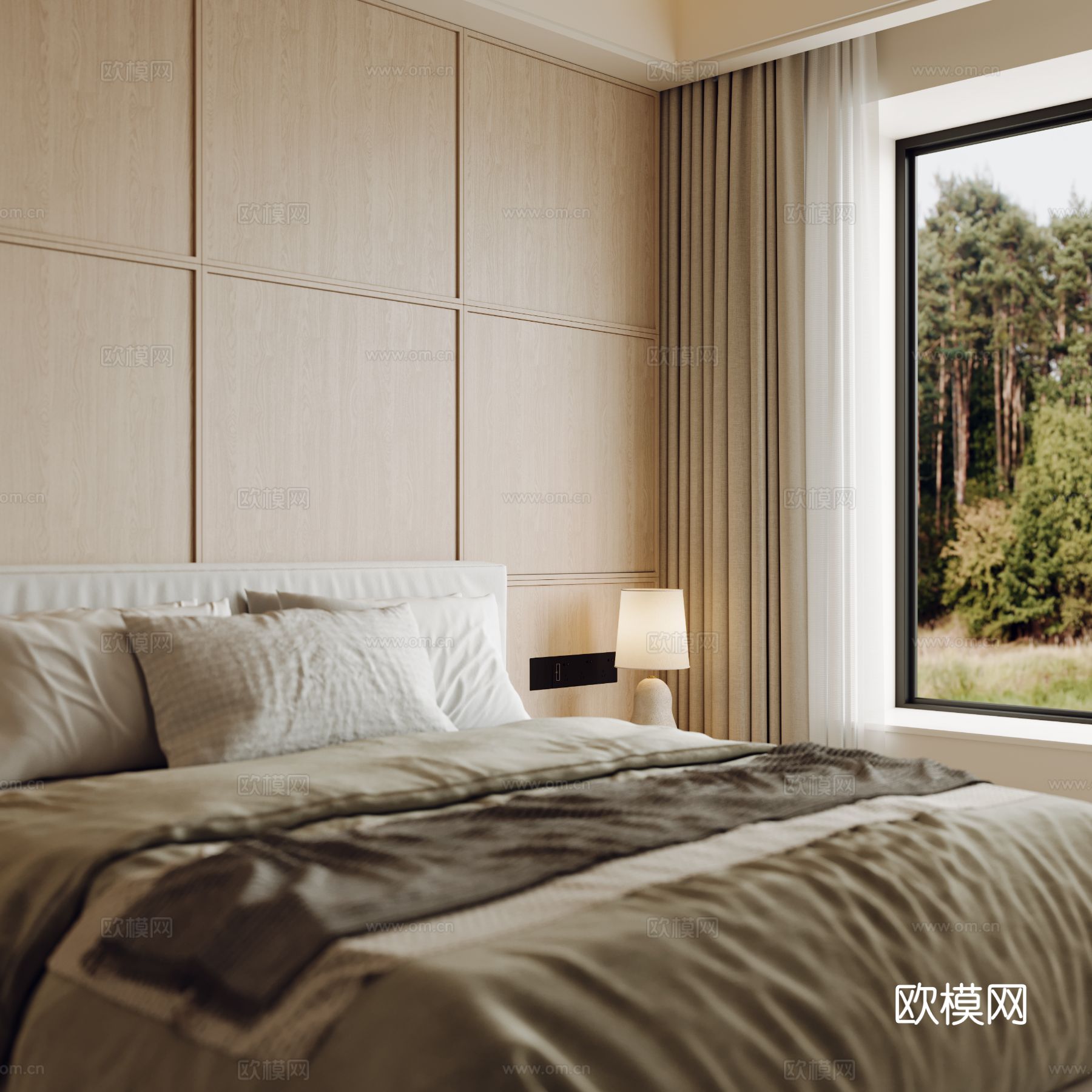 奶油风家装案例客厅 卧室效果图下载（渲染图14）