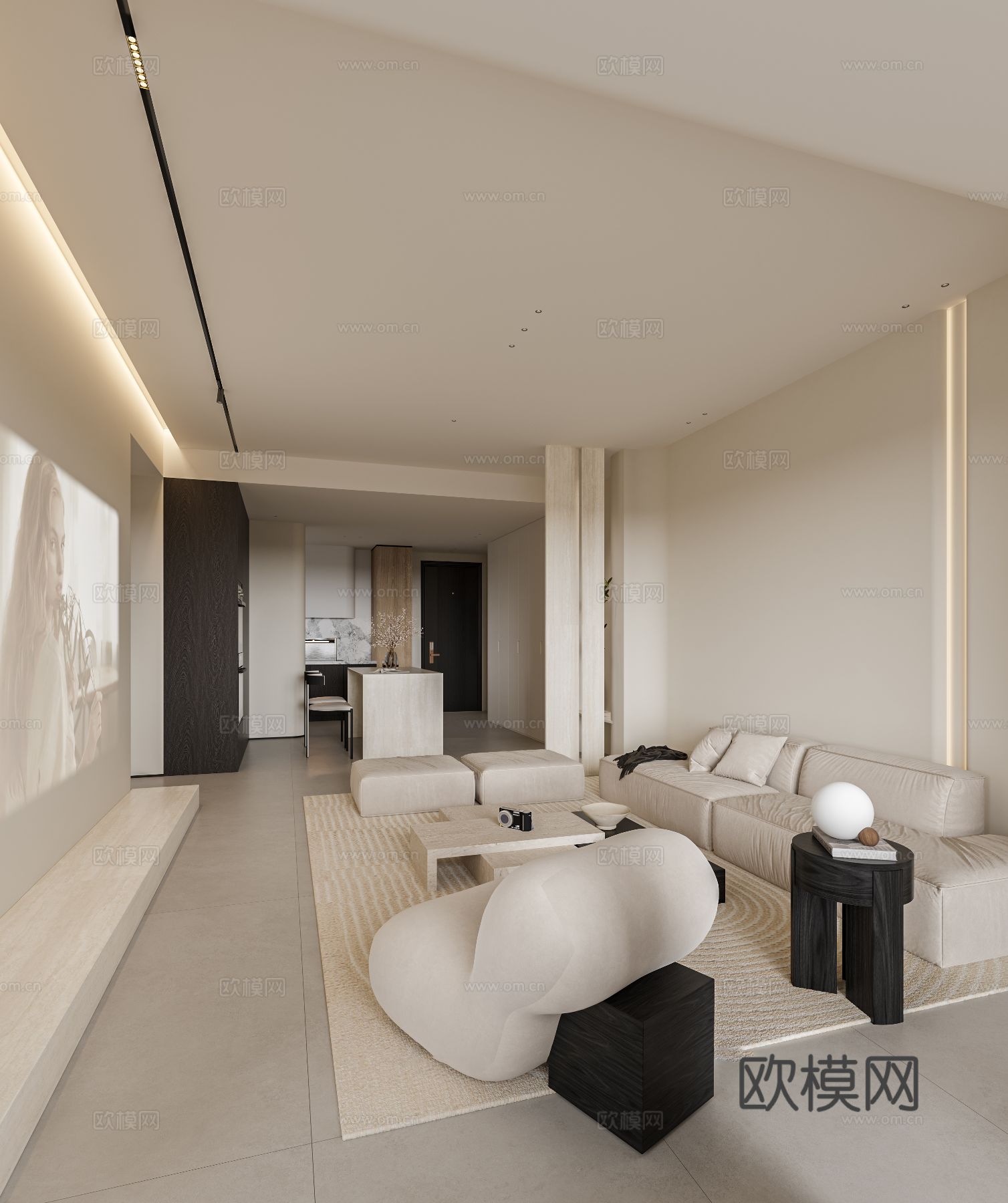 奶油风家装案例客厅 卧室效果图下载（渲染图15）