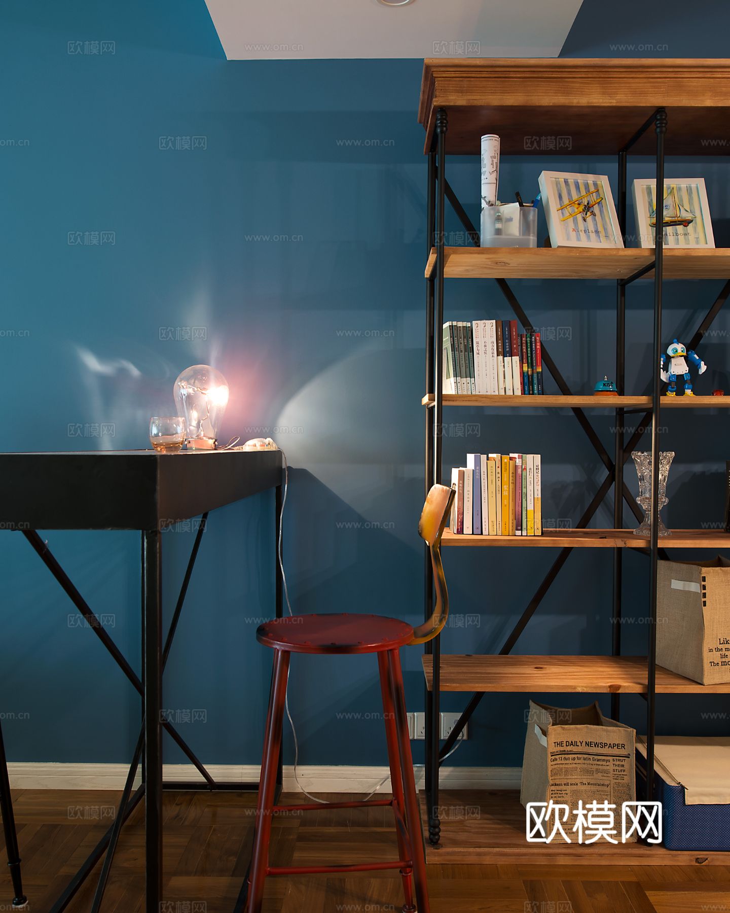 现代工业风平层家装 餐厅客厅卧室效果图下载（渲染图3）