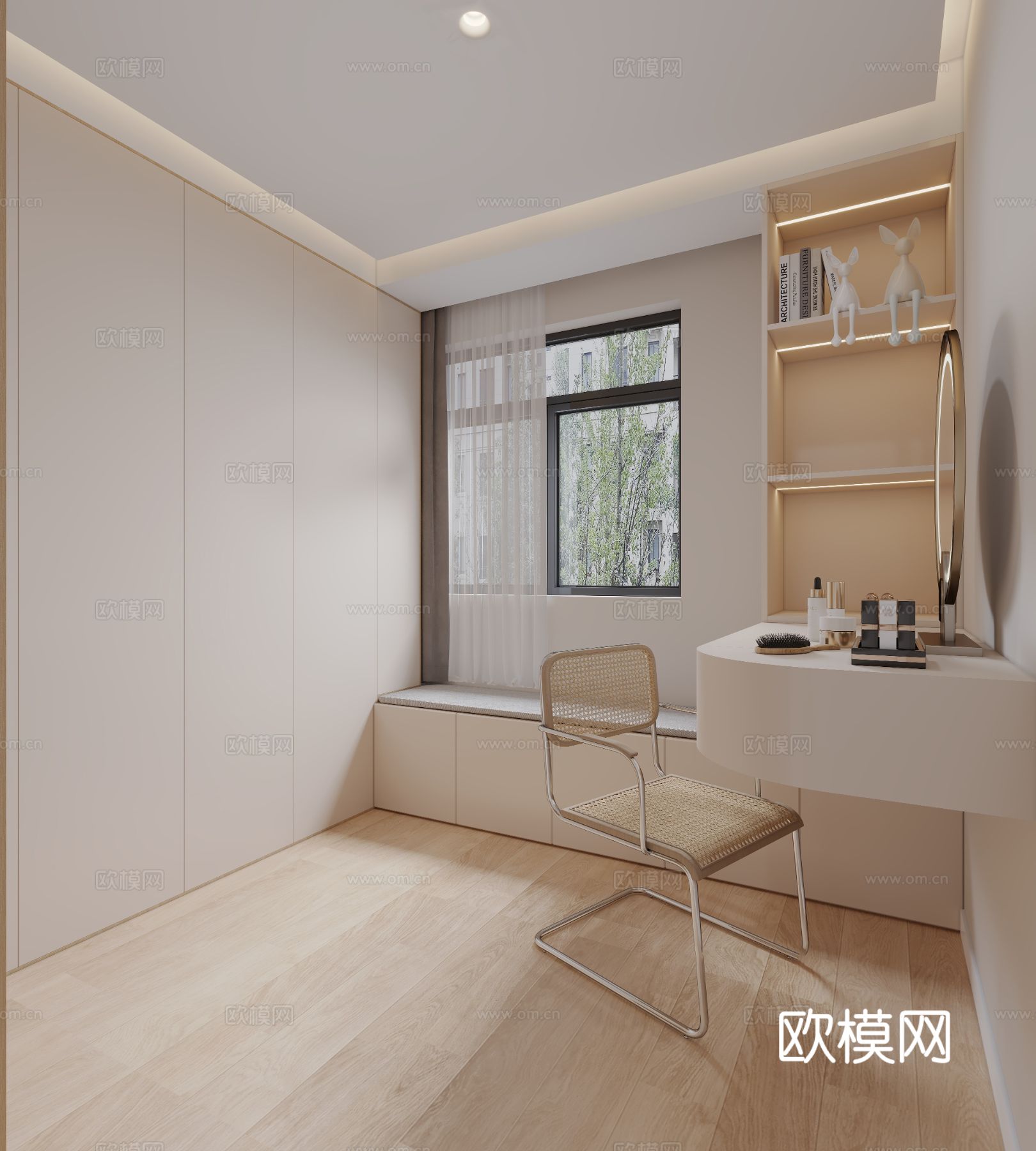 奶油风家装案例客厅卧室效果图下载（渲染图4）