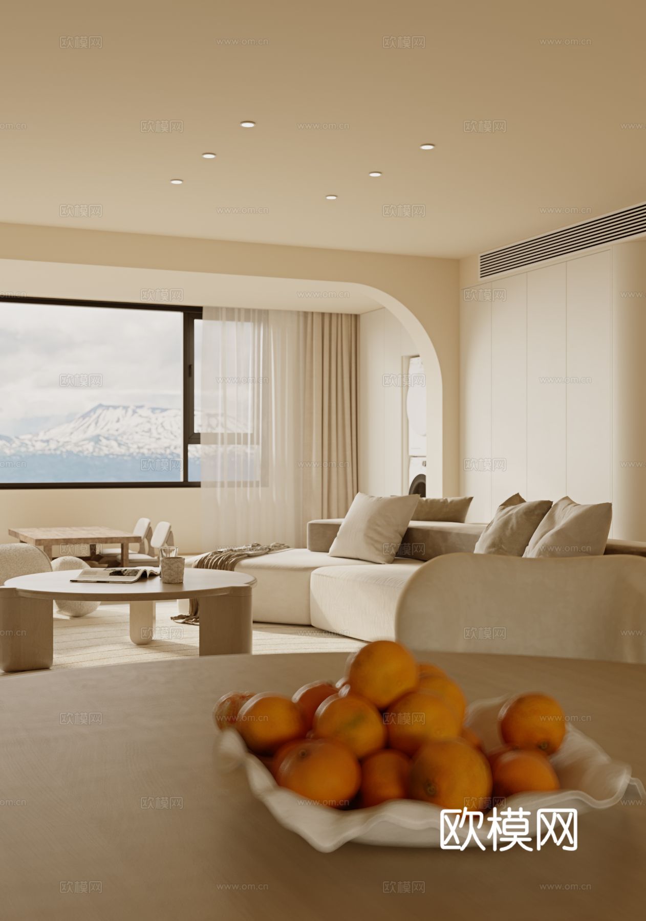 奶油风家装案例客厅 卧室效果图下载（渲染图3）