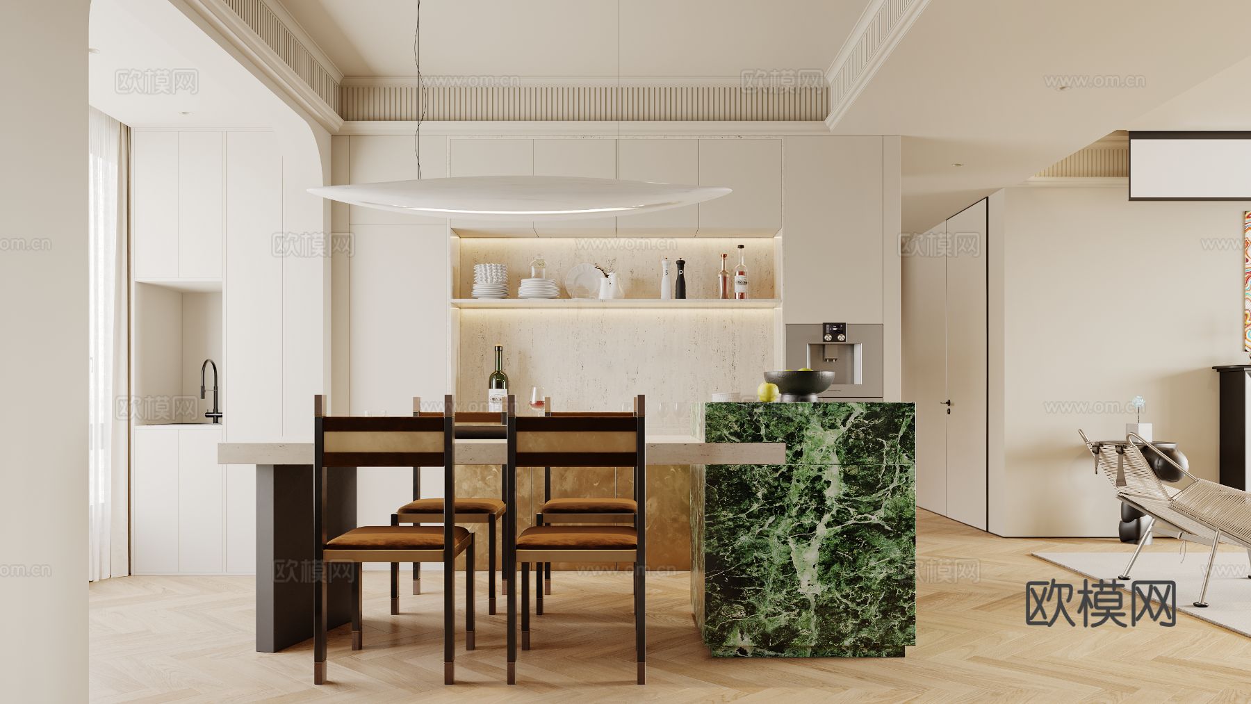 奶油风家装案例客厅卧室效果图下载（渲染图2）