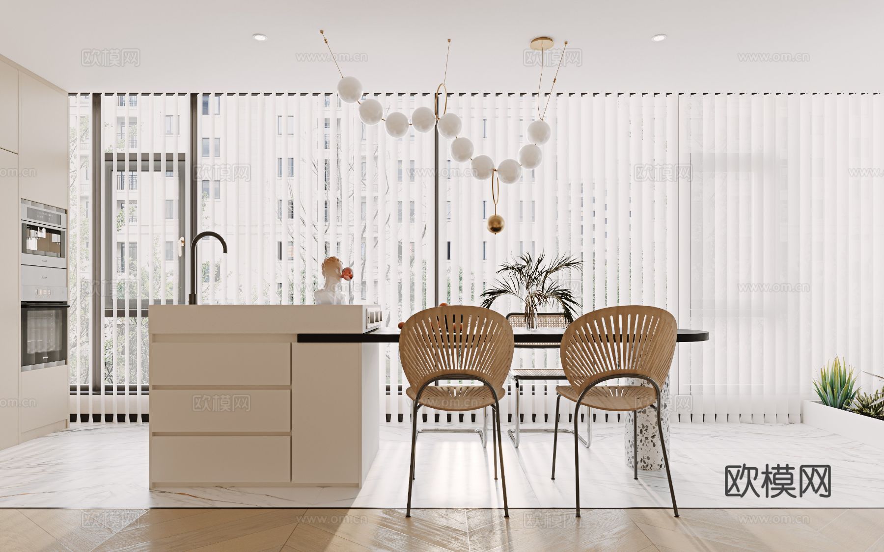 奶油风家装案例 客厅 卧室效果图下载（渲染图5）