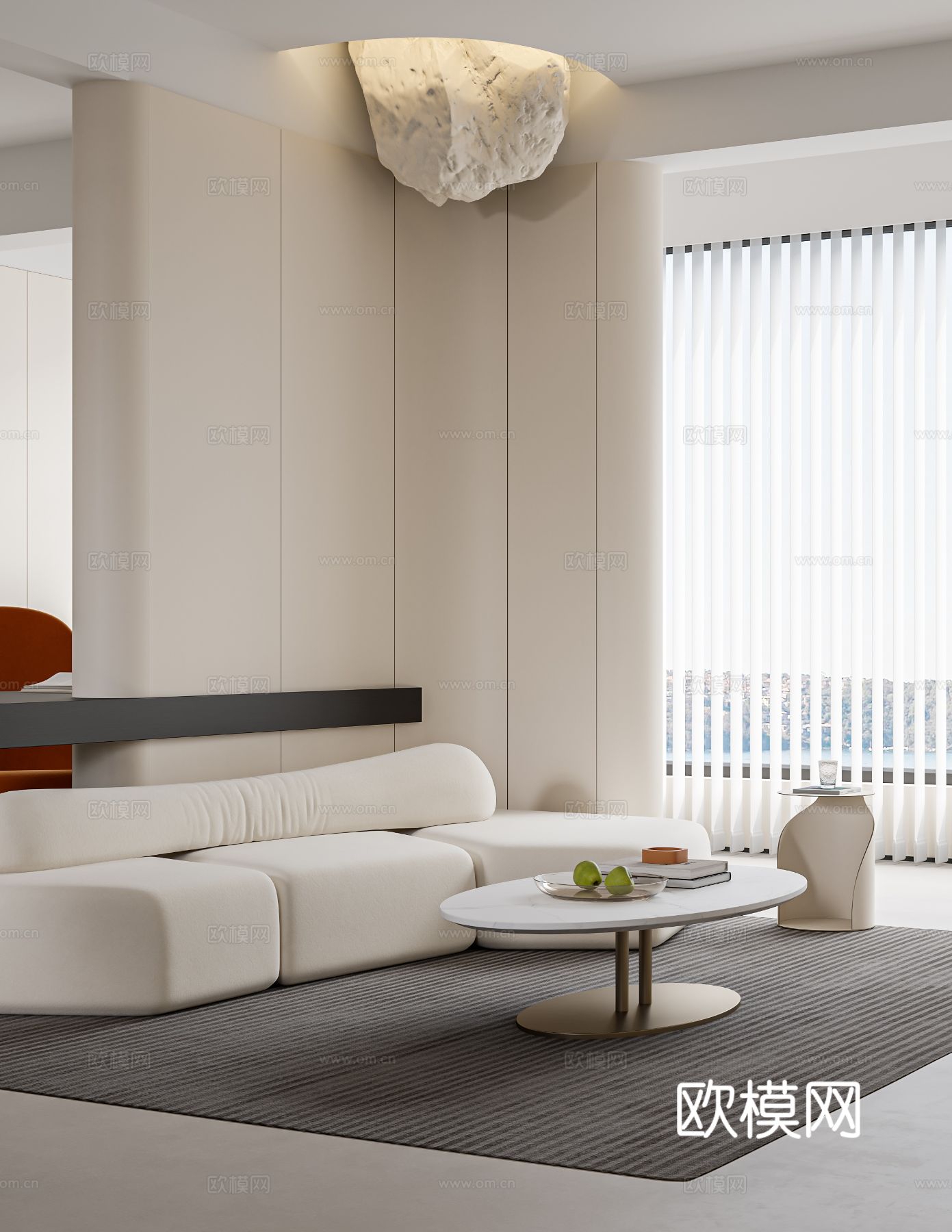 奶油风复式家装案例客厅 卧室效果图下载（渲染图10）