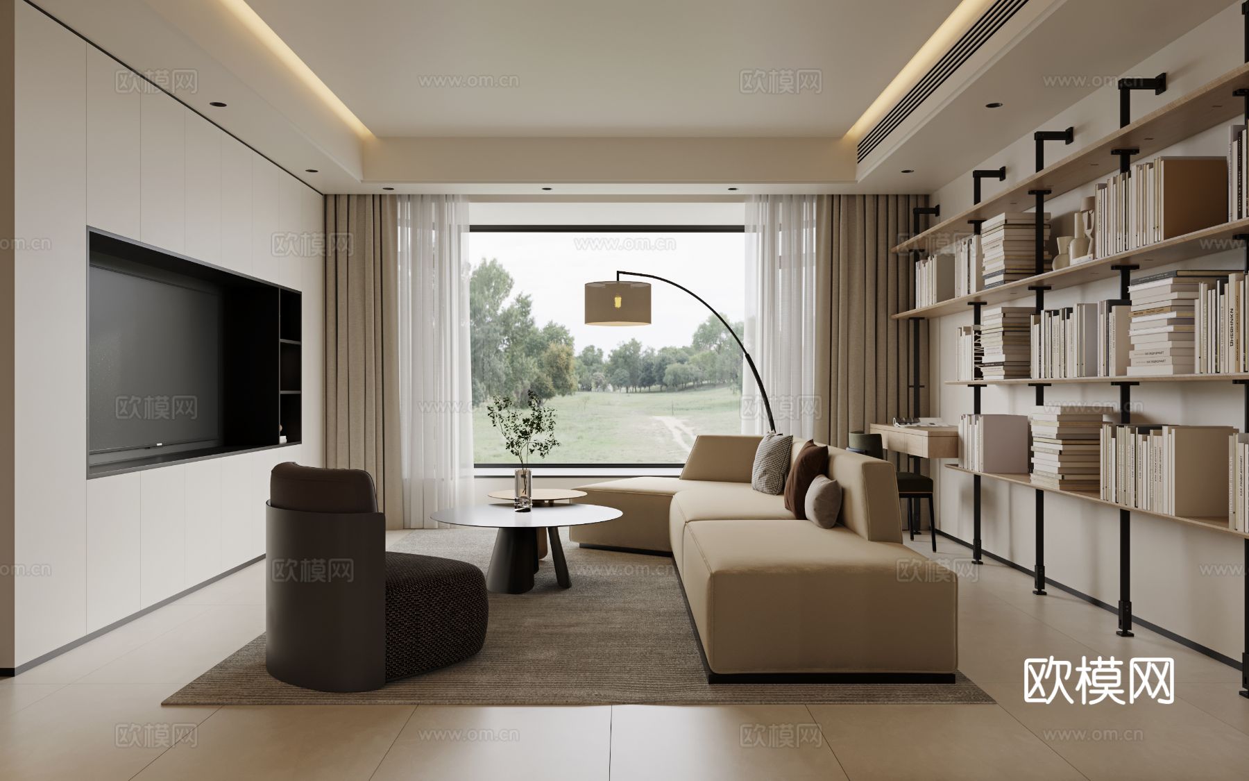 奶油风家装案例客厅 卧室效果图下载（渲染图7）