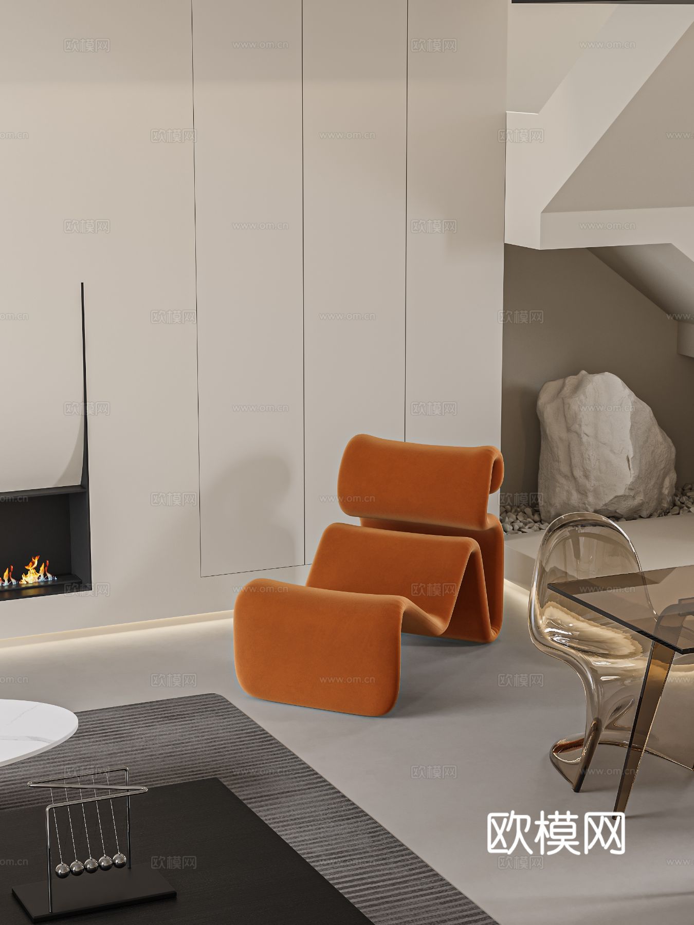 奶油风复式家装案例客厅 卧室效果图下载（渲染图12）