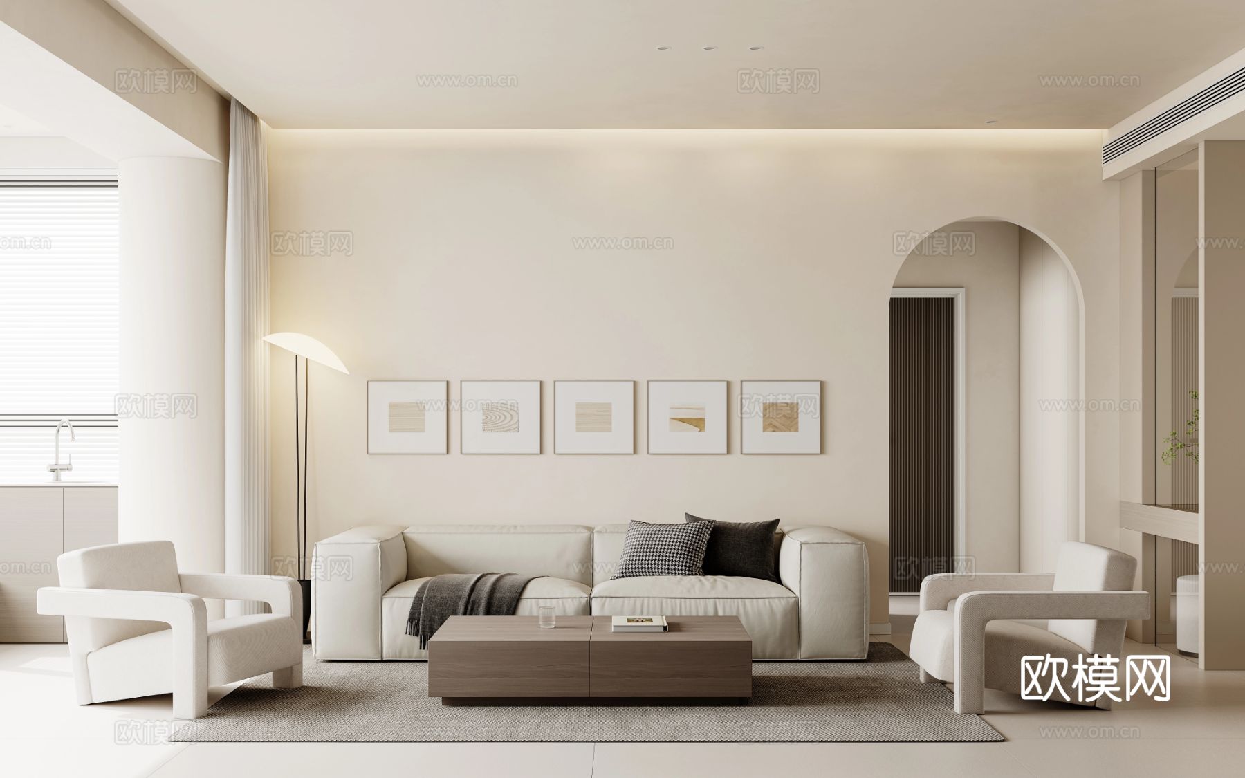 奶油风家装案例 客厅卧室效果图下载（渲染图1）