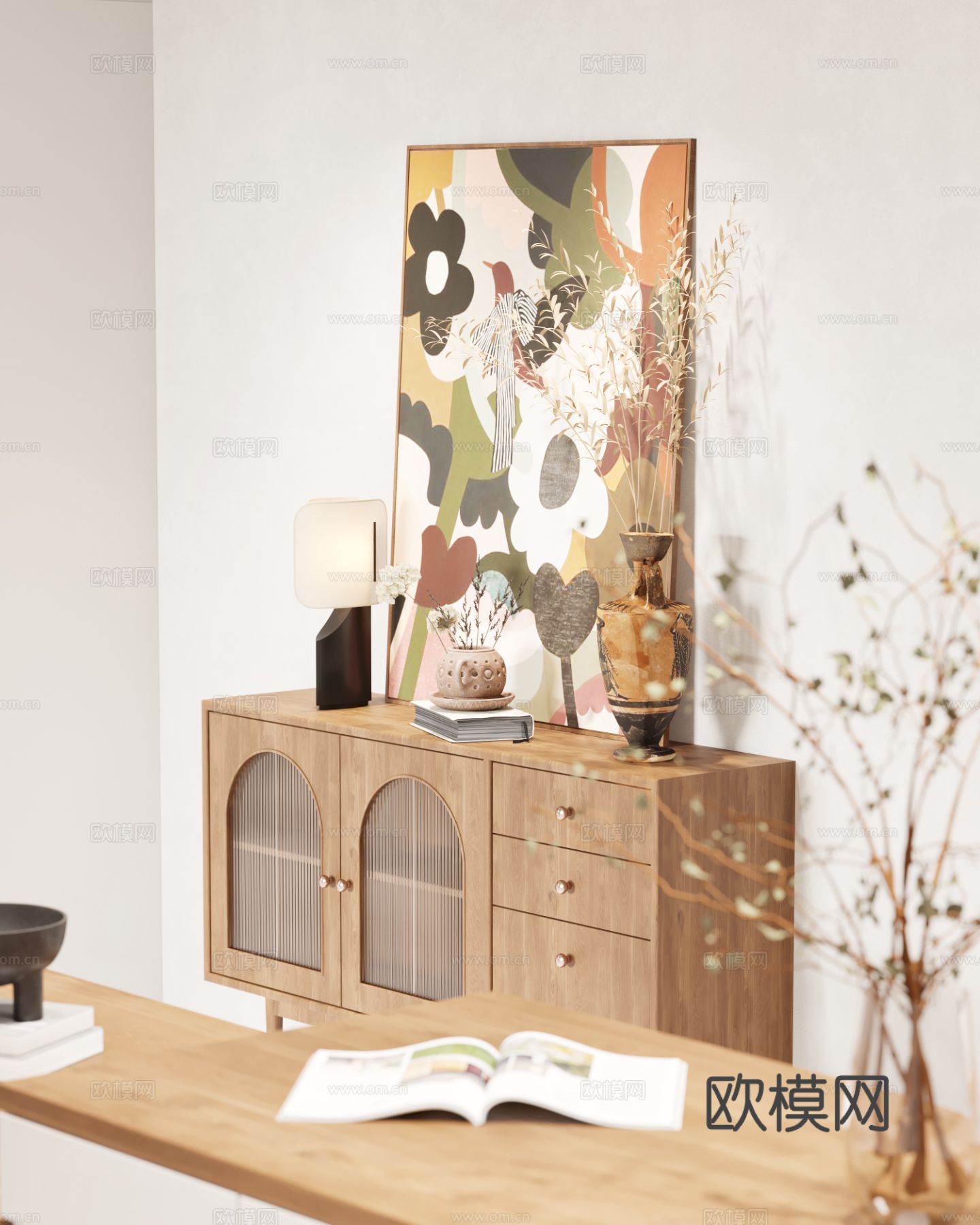 奶油风家装案例客厅 卧室效果图下载（渲染图9）