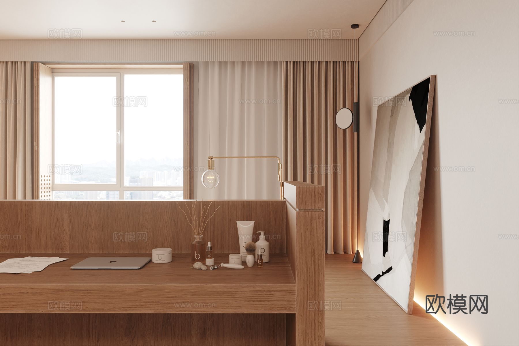 原木风家装案例客厅 卧室效果图下载（渲染图17）