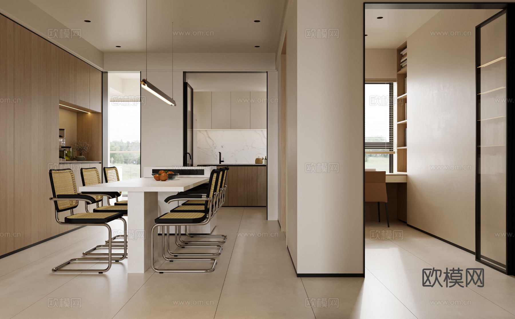 奶油风家装案例客厅 卧室效果图下载（渲染图5）