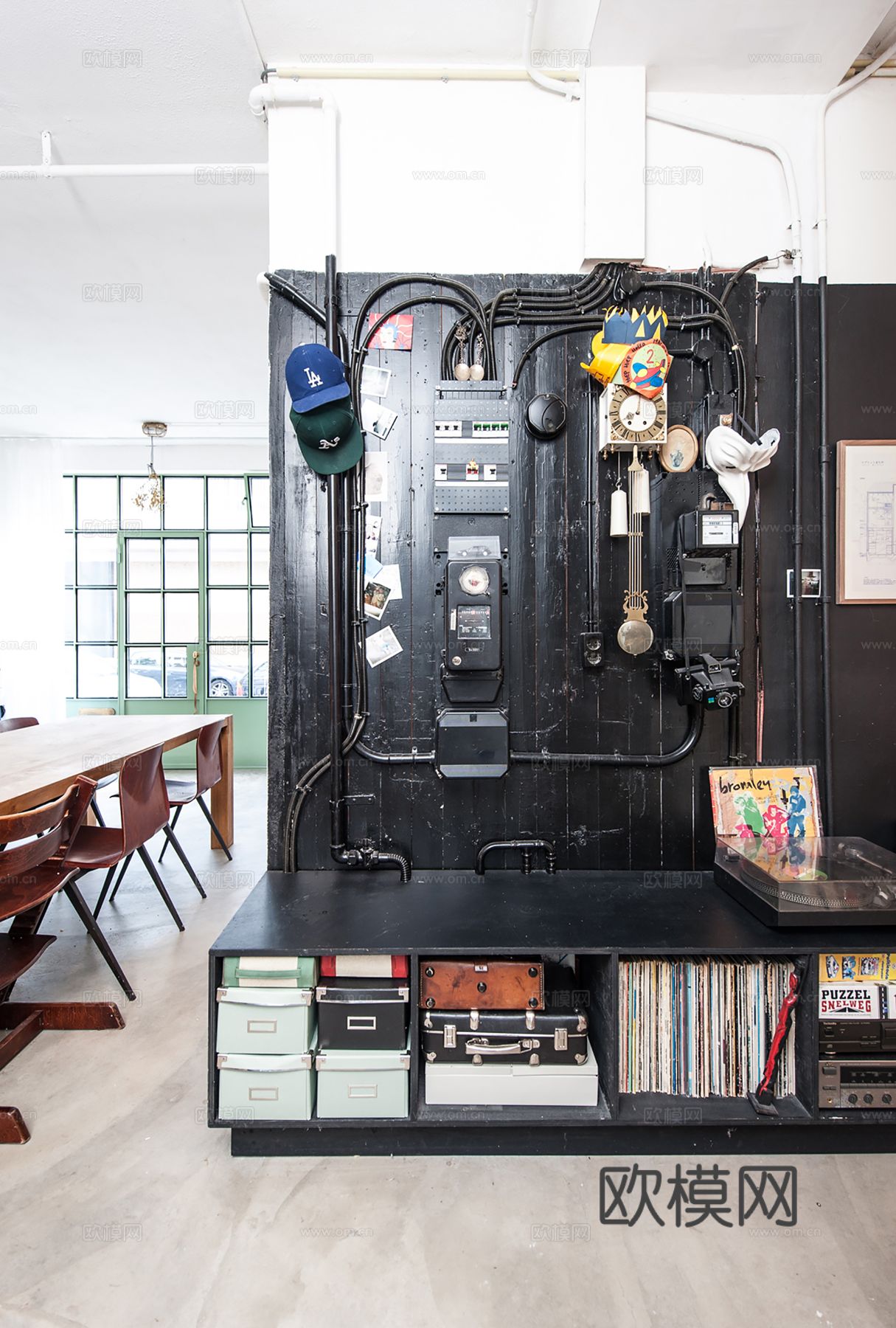 现代工业风公寓 家装设计 餐厅 客厅 卧室效果图下载（渲染图3）