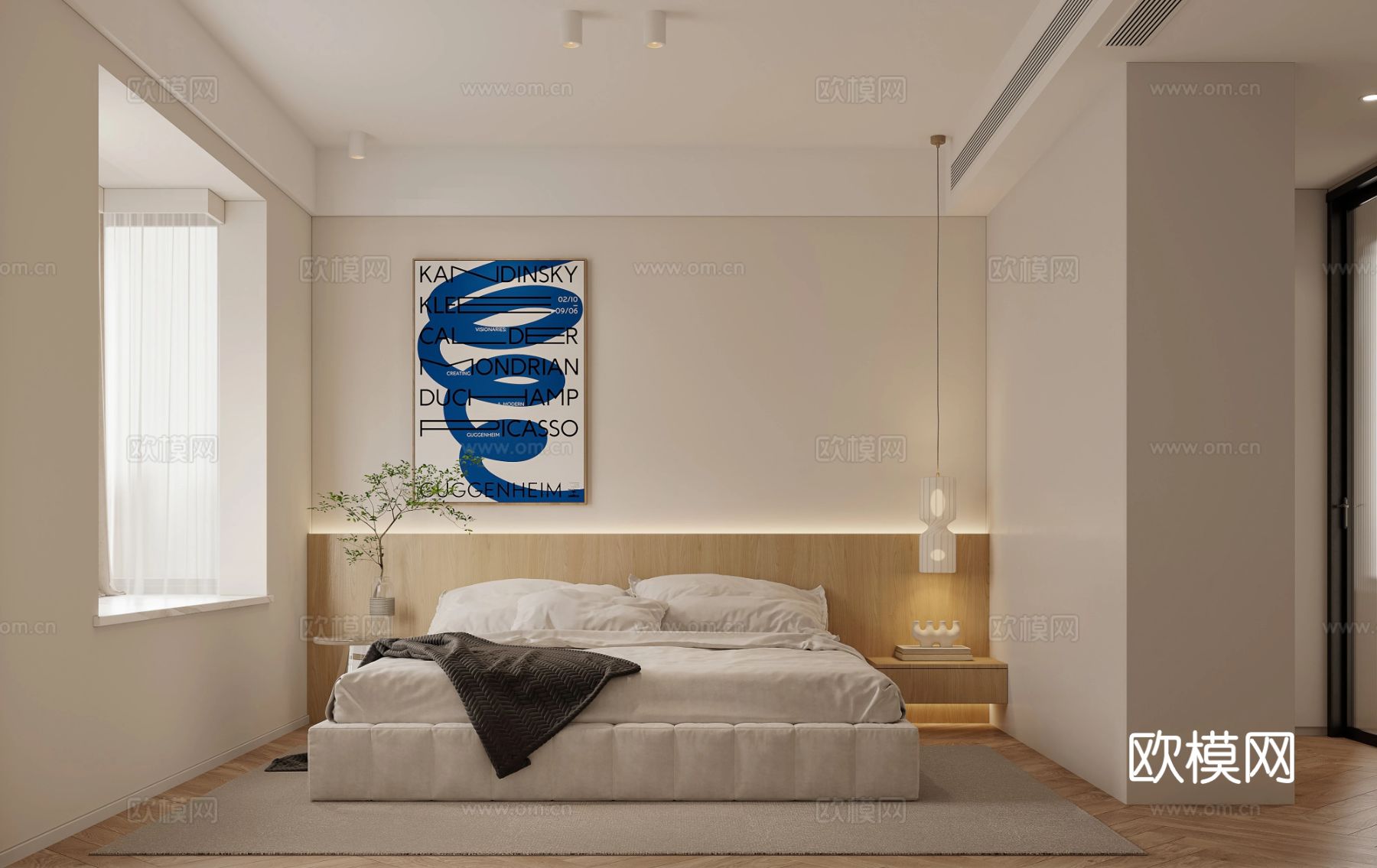 奶油风家装案例 客厅 卧室效果图下载（渲染图4）