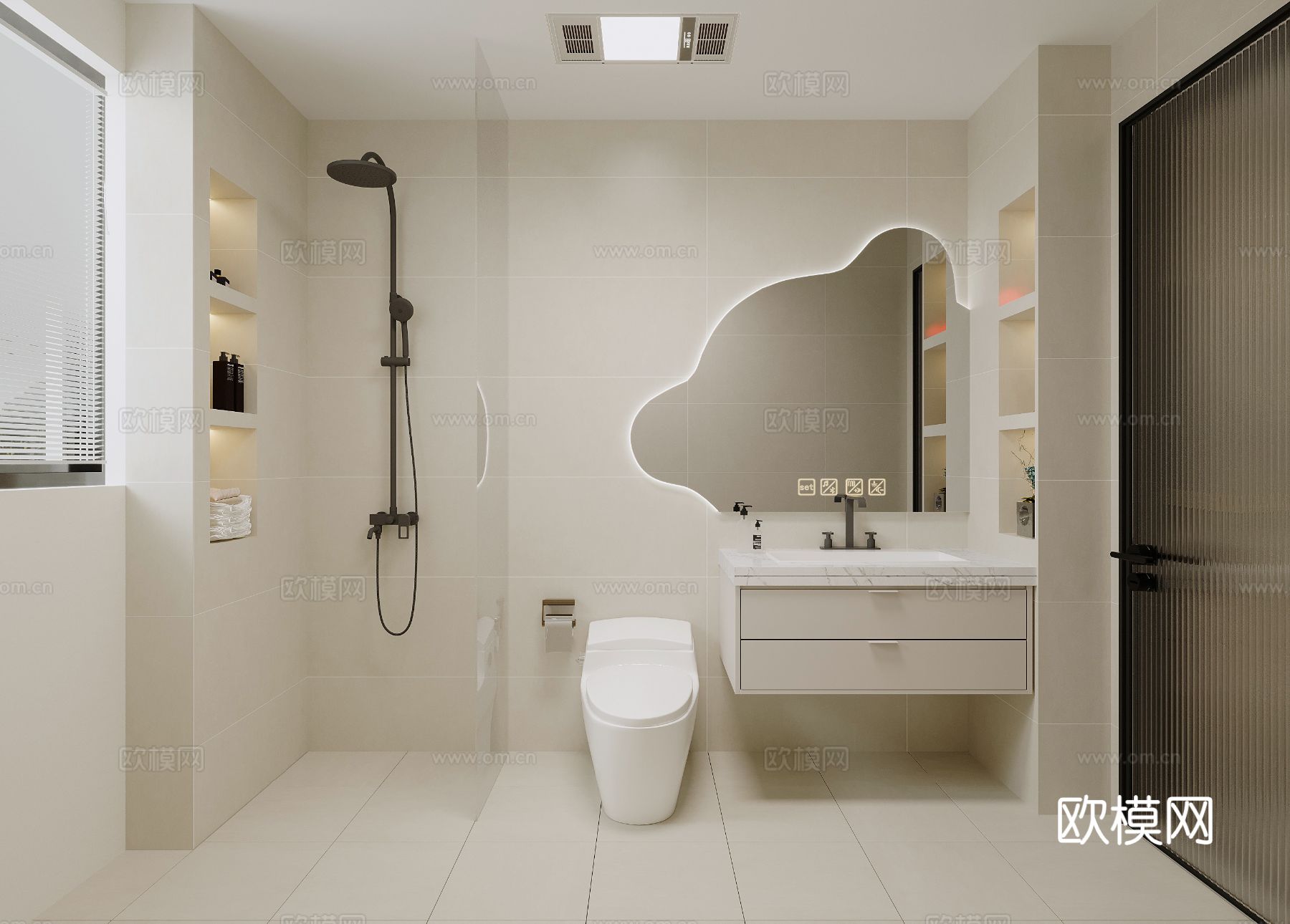 奶油风家装案例客厅卧室效果图下载（渲染图7）