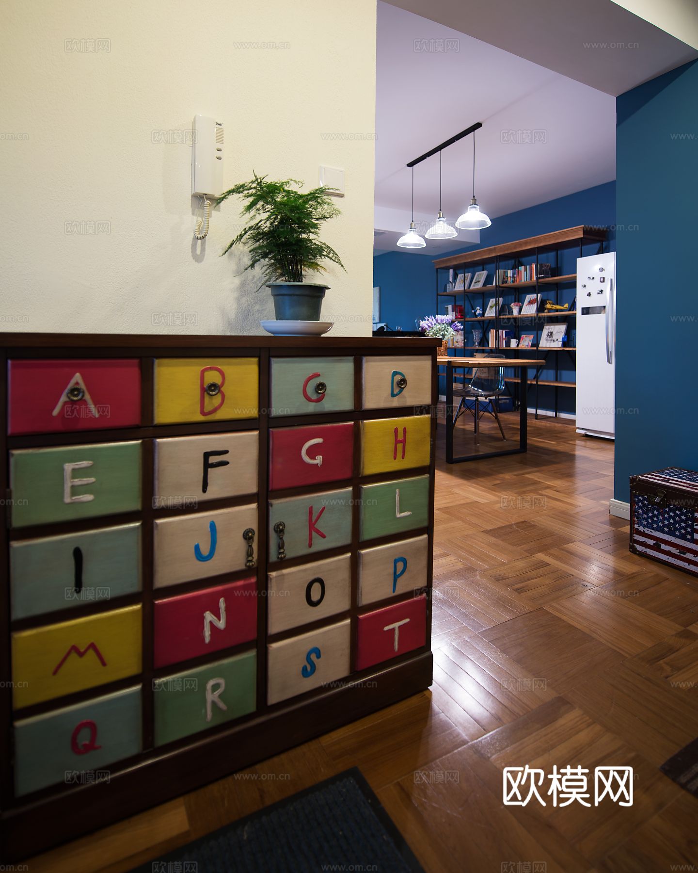 现代工业风平层家装 餐厅客厅卧室效果图下载（渲染图10）