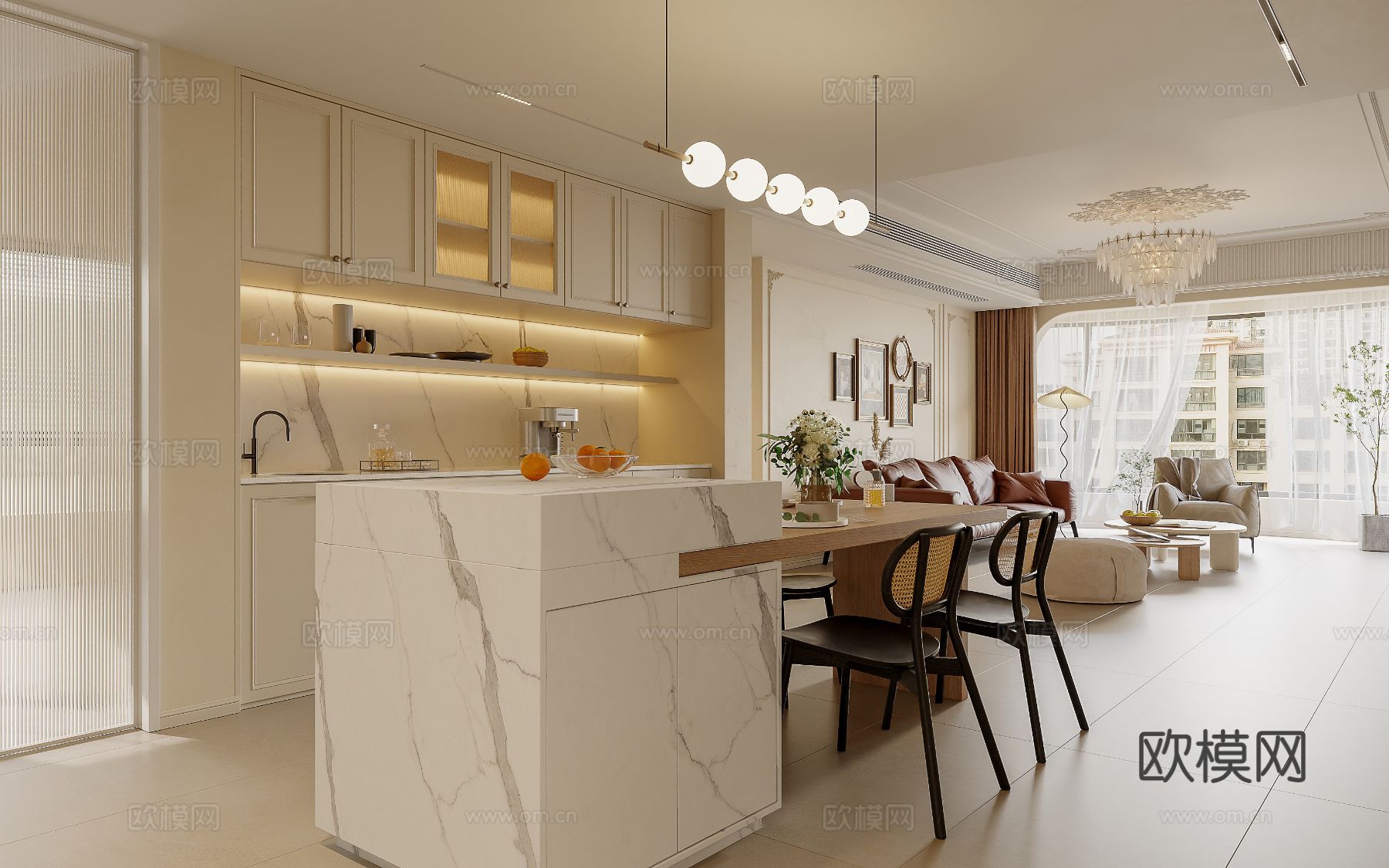 奶油风家装案例客厅卧室效果图下载（渲染图5）