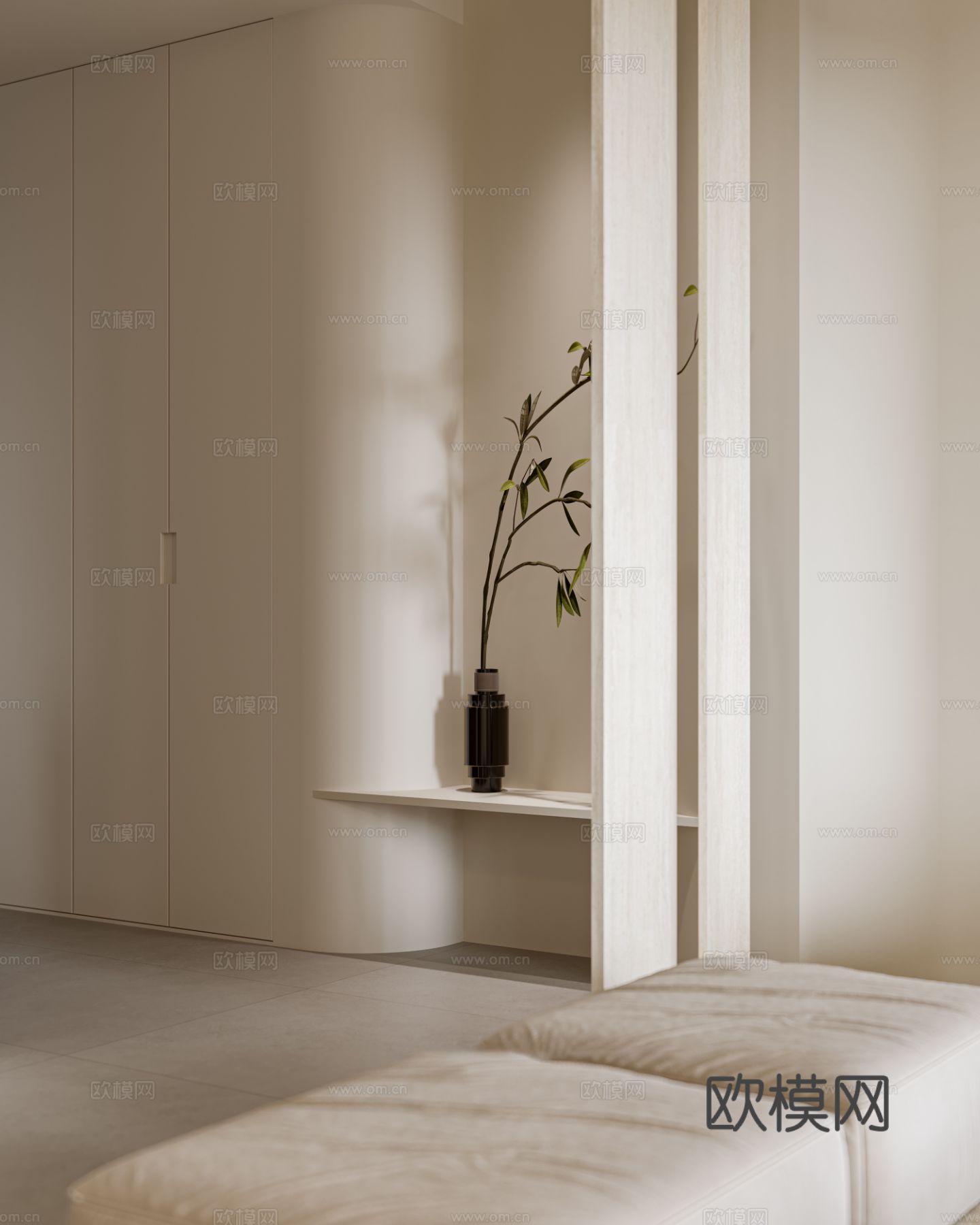 奶油风家装案例客厅 卧室效果图下载（渲染图9）