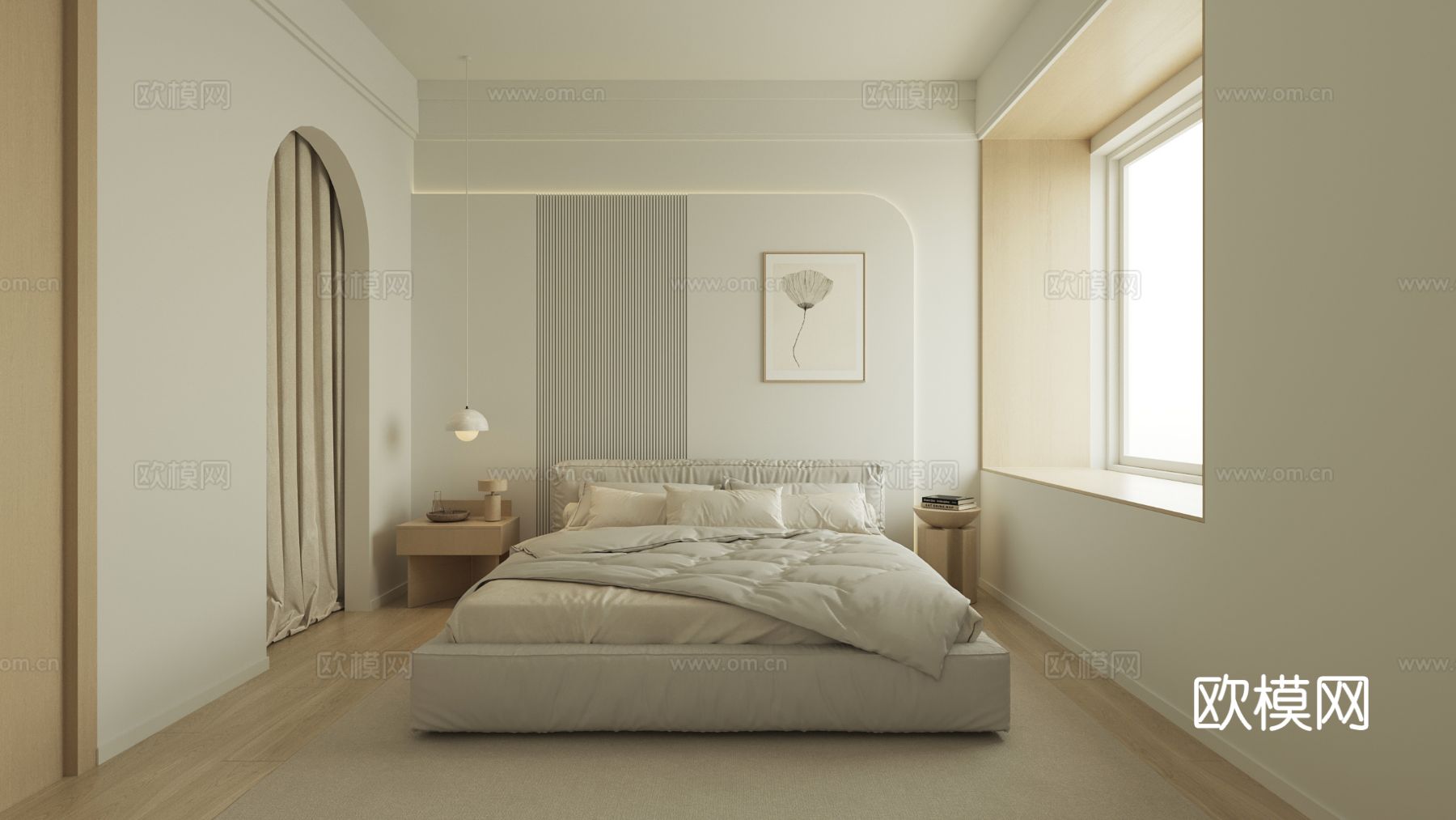 奶油风家装案例客厅 卧室效果图下载（渲染图5）