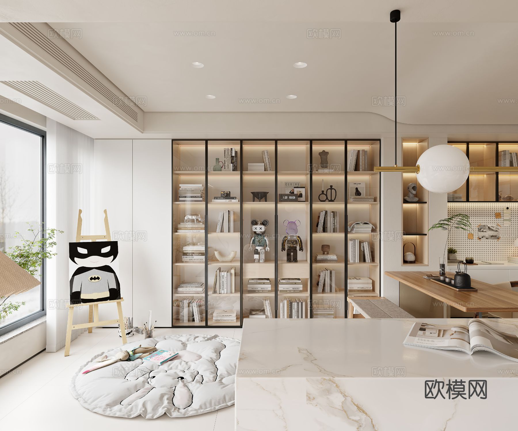 奶油风家装案例客厅 卧室效果图下载（渲染图8）