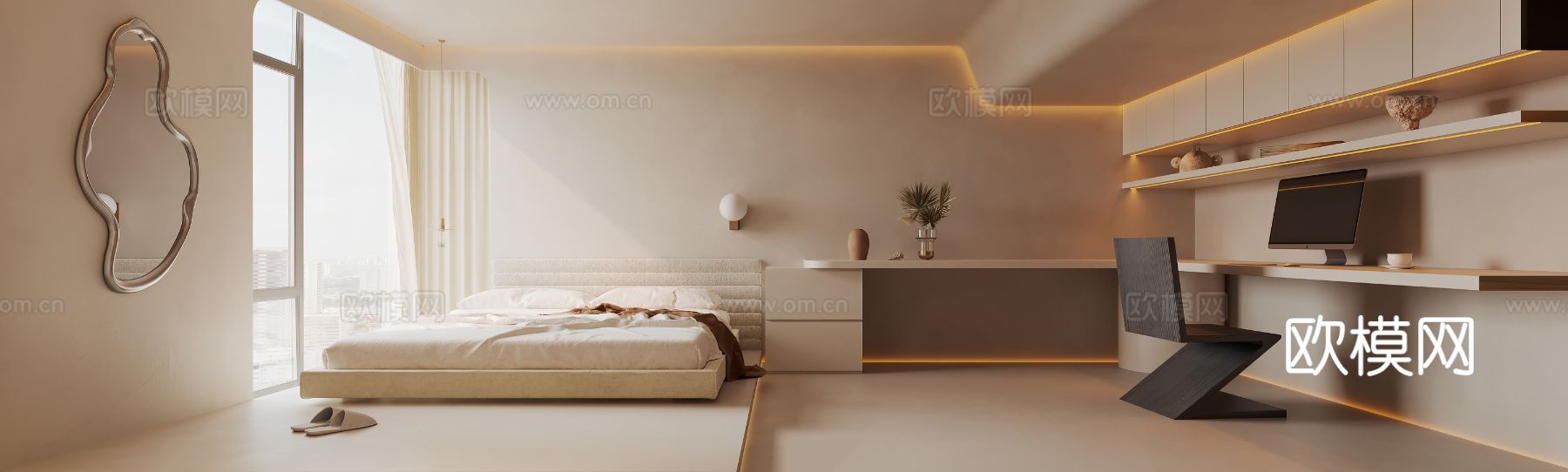 奶油风家装复式案例客厅 卧室效果图下载（渲染图11）