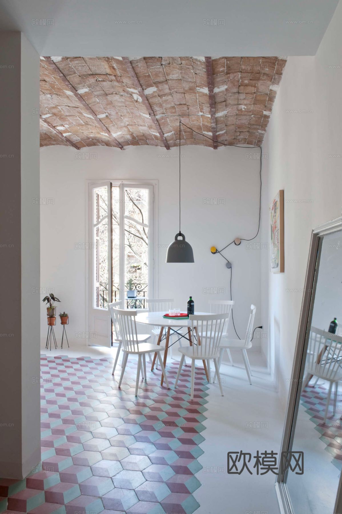 现代INS工业风公寓 家装设计 餐厅 客厅 卧室效果图下载（渲染图1）