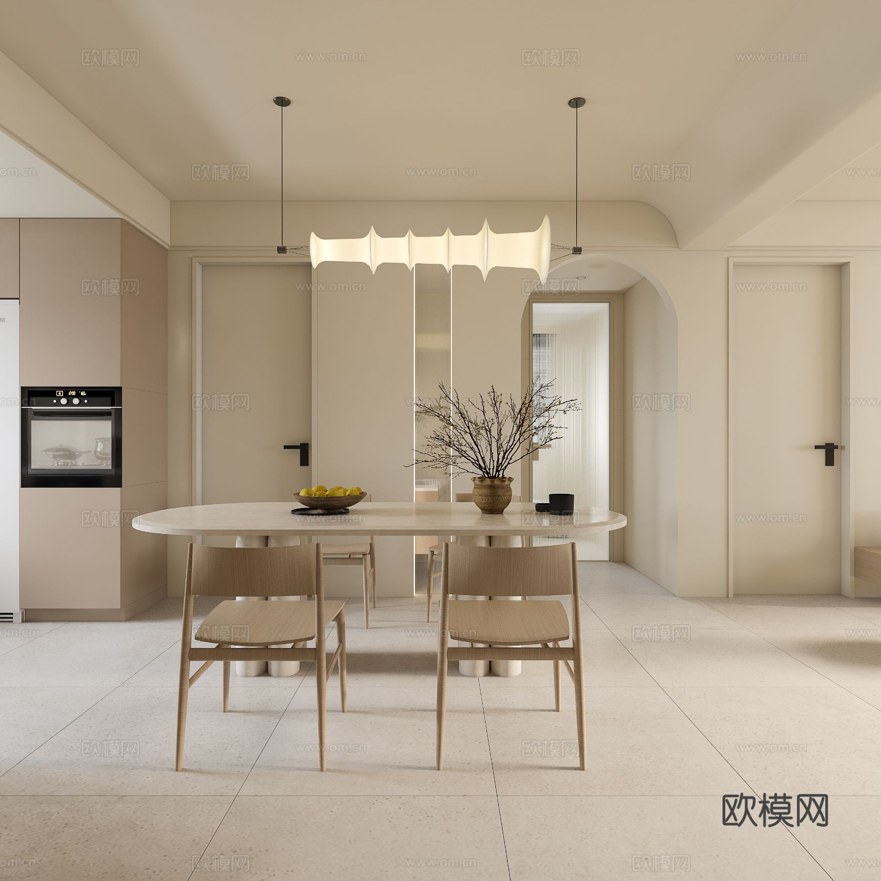 奶油风家装案例客厅 卧室效果图下载（渲染图3）