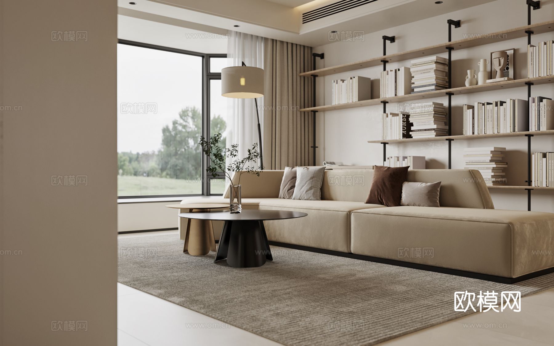 奶油风家装案例客厅 卧室效果图下载（渲染图9）