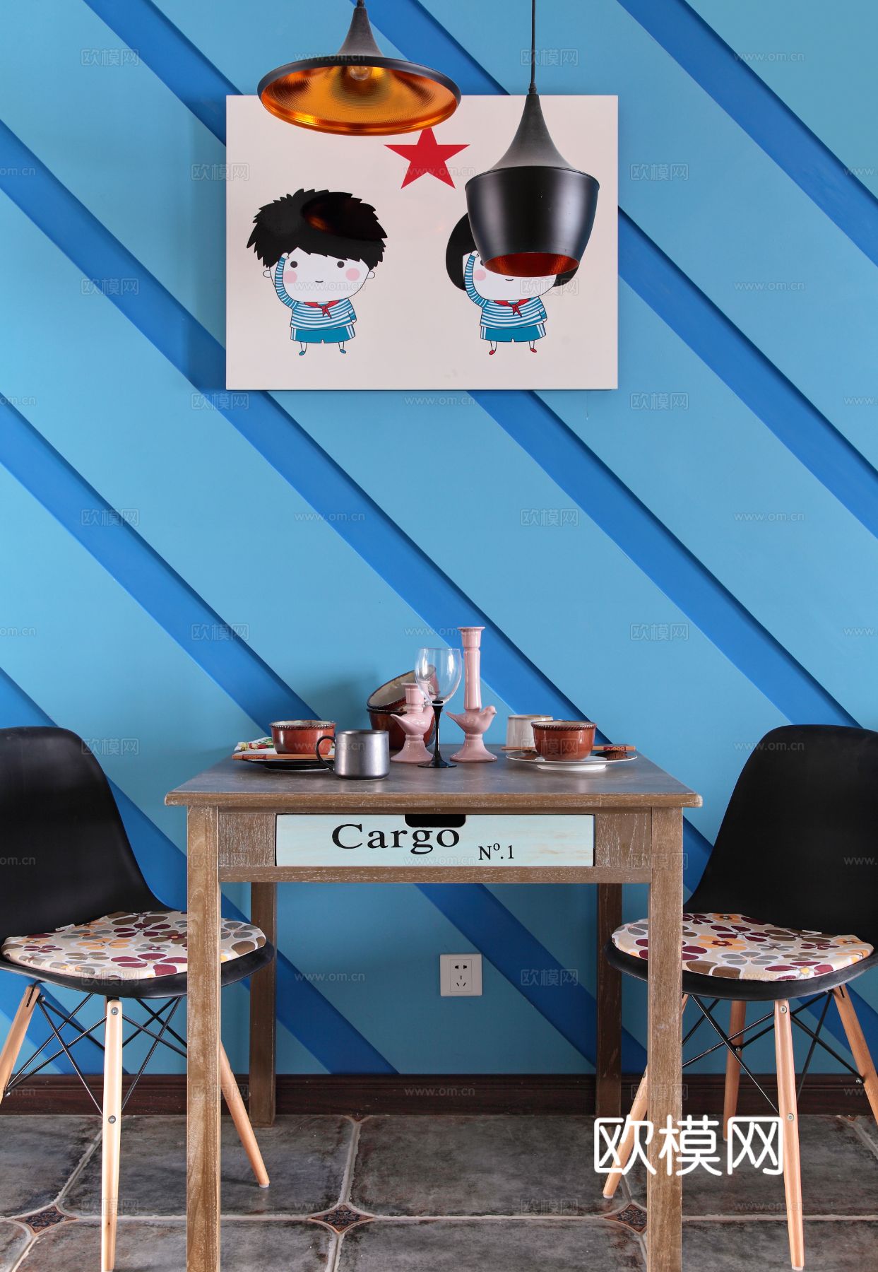 现代工业风公寓 家装设计 餐厅客厅卧室效果图下载（渲染图10）