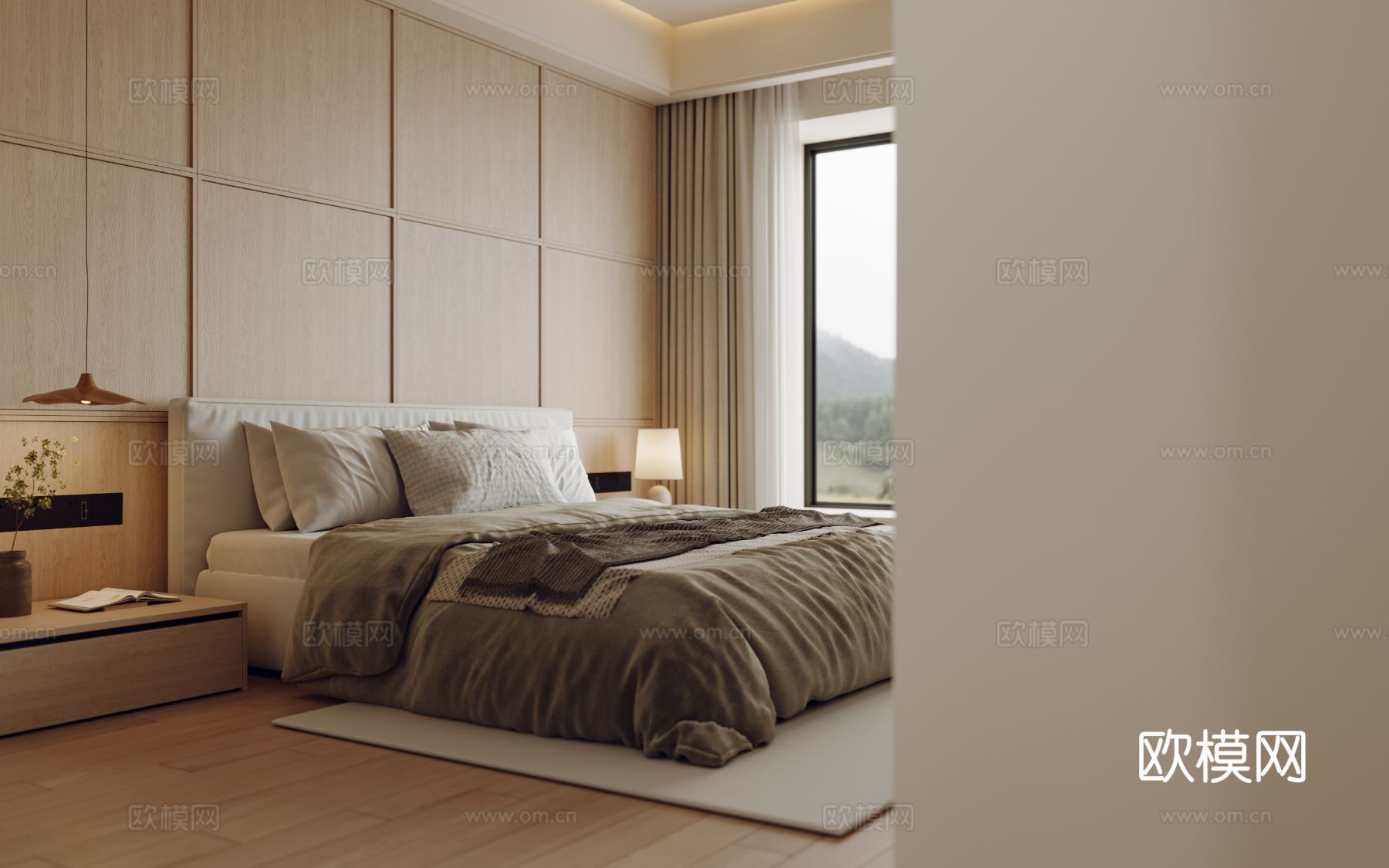 奶油风家装案例客厅 卧室效果图下载（渲染图11）