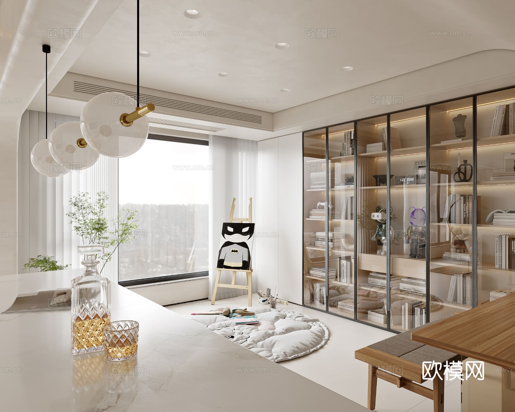 奶油风家装案例客厅 卧室效果图下载（渲染图7）