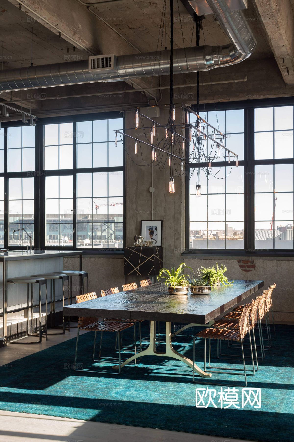 现代工业风公寓 家装设计 餐厅 客厅 卧室效果图下载（渲染图6）