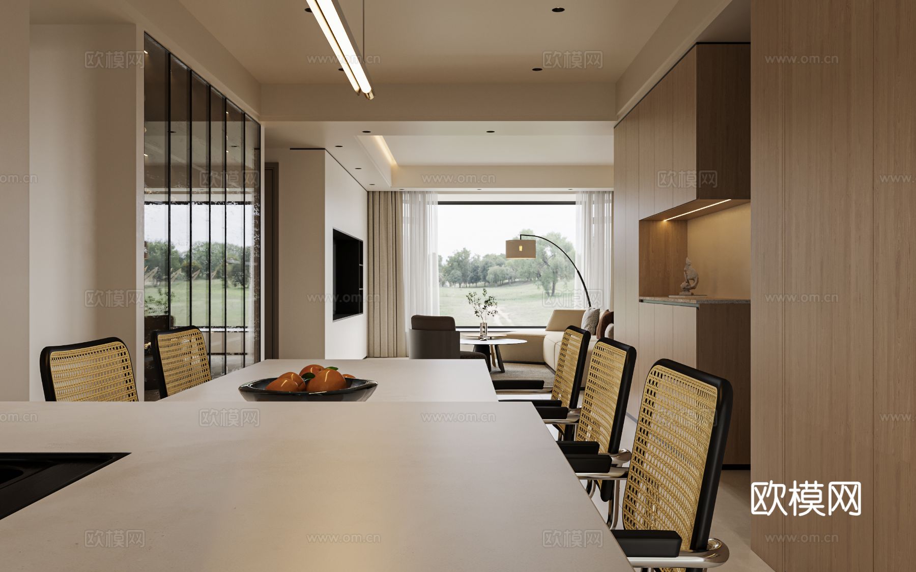 奶油风家装案例客厅 卧室效果图下载（渲染图4）