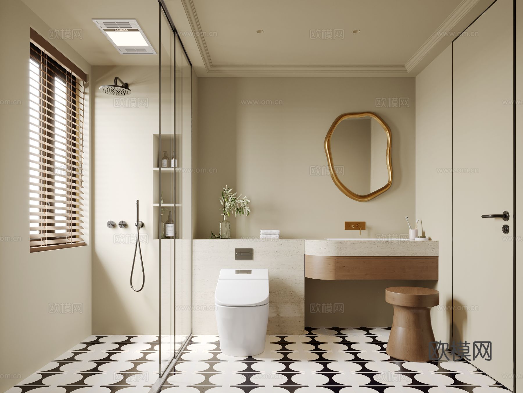 奶油风家装案例客厅卧室效果图下载（渲染图8）