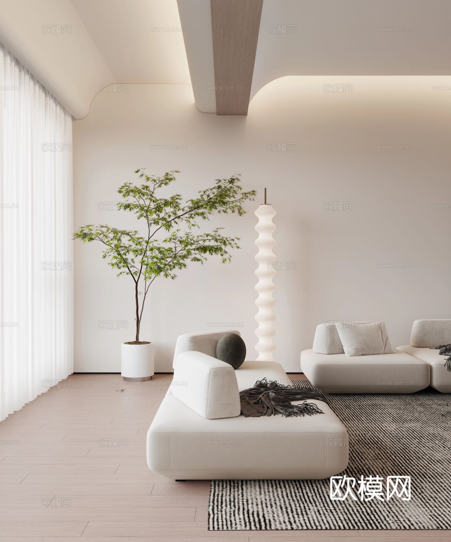 奶油风家装案例 客厅卧室效果图下载（渲染图6）