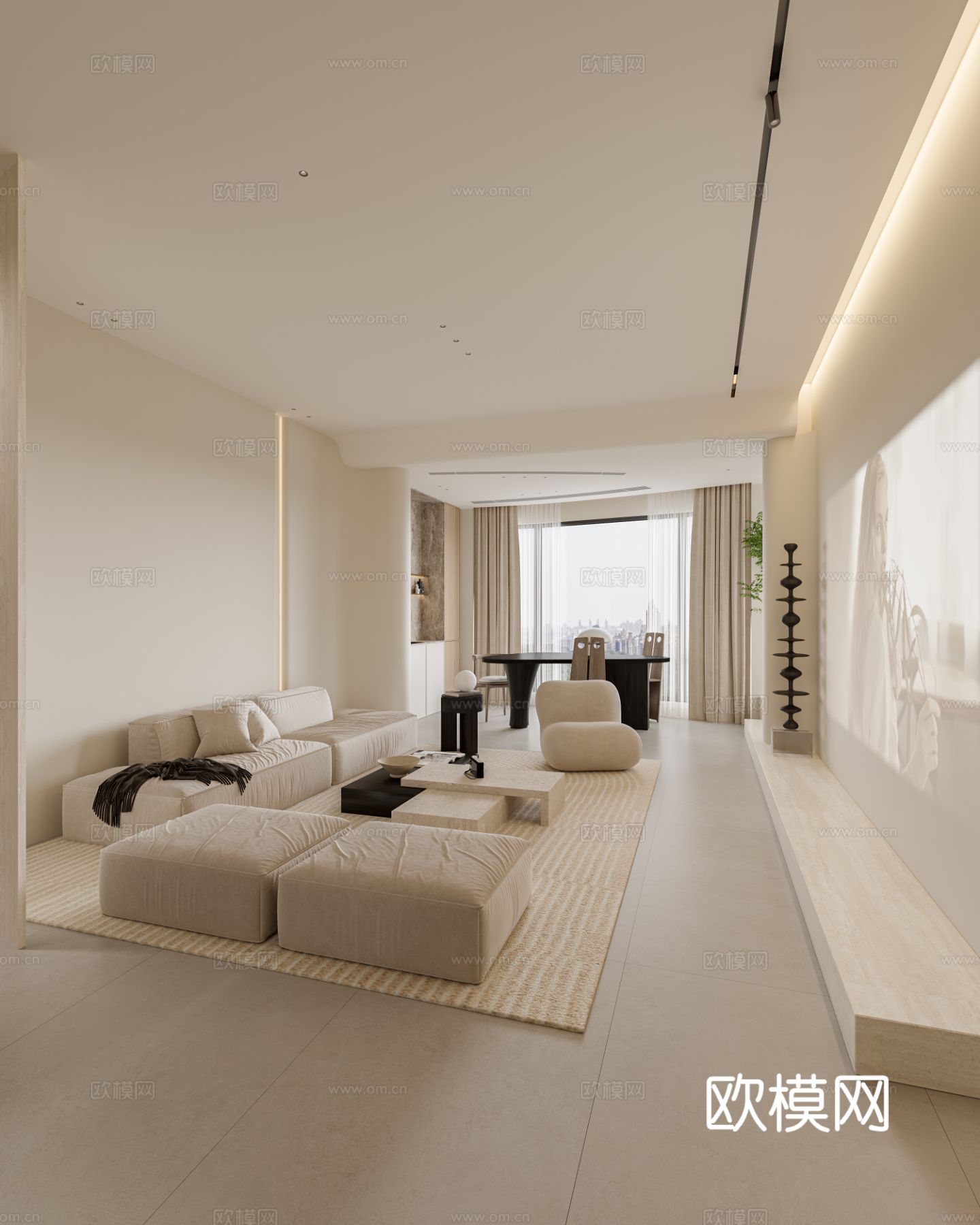 奶油风家装案例客厅 卧室效果图下载（渲染图19）