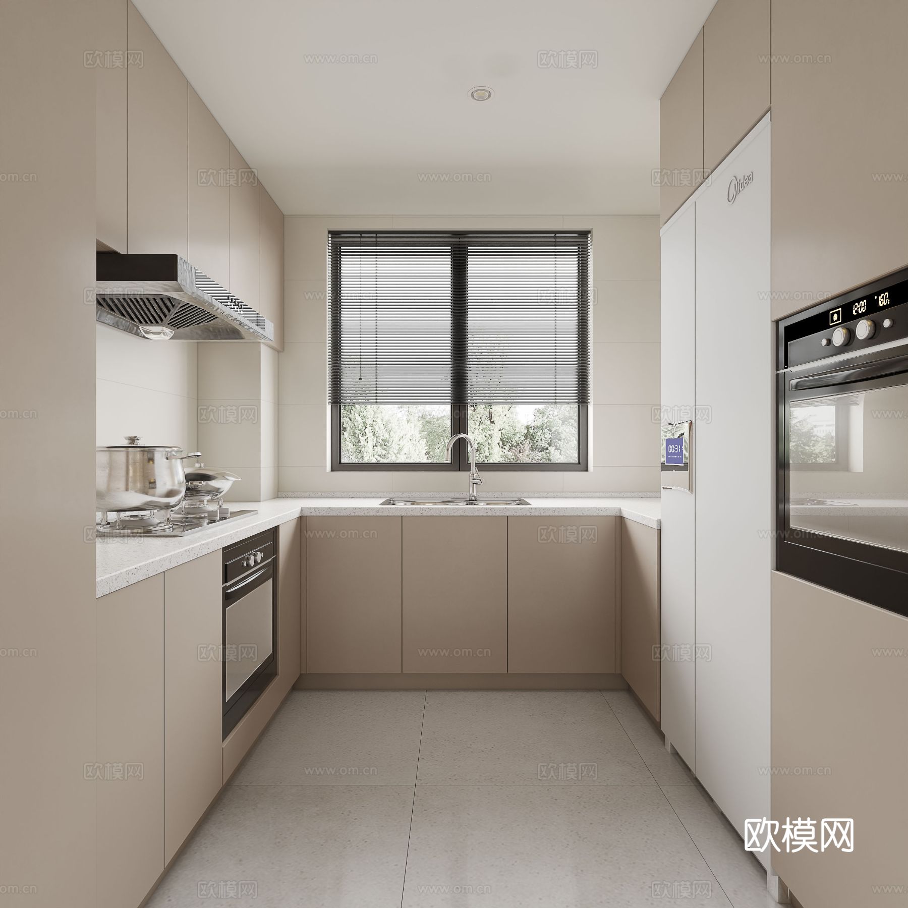 奶油风家装案例客厅 卧室效果图下载（渲染图2）