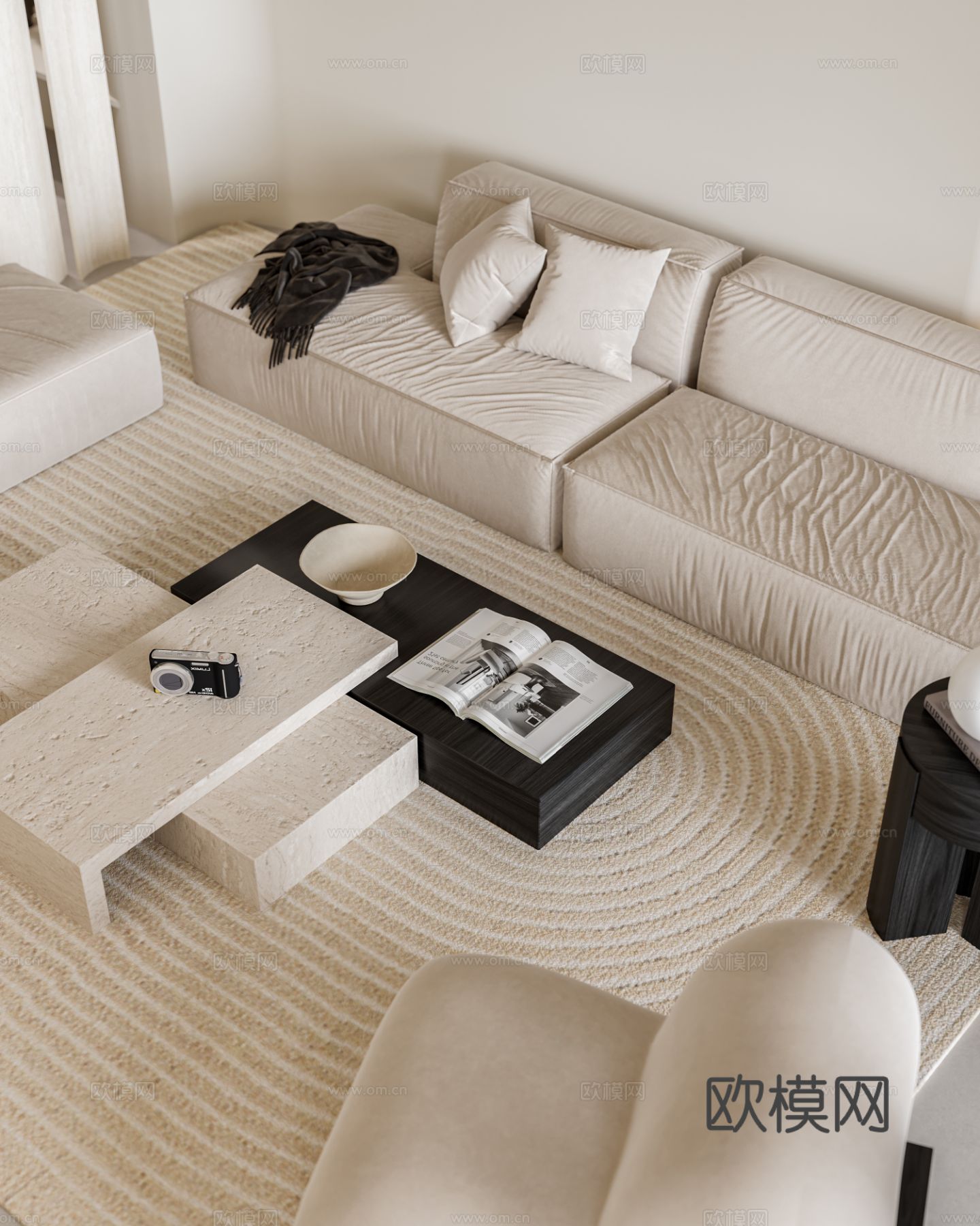 奶油风家装案例客厅 卧室效果图下载（渲染图1）