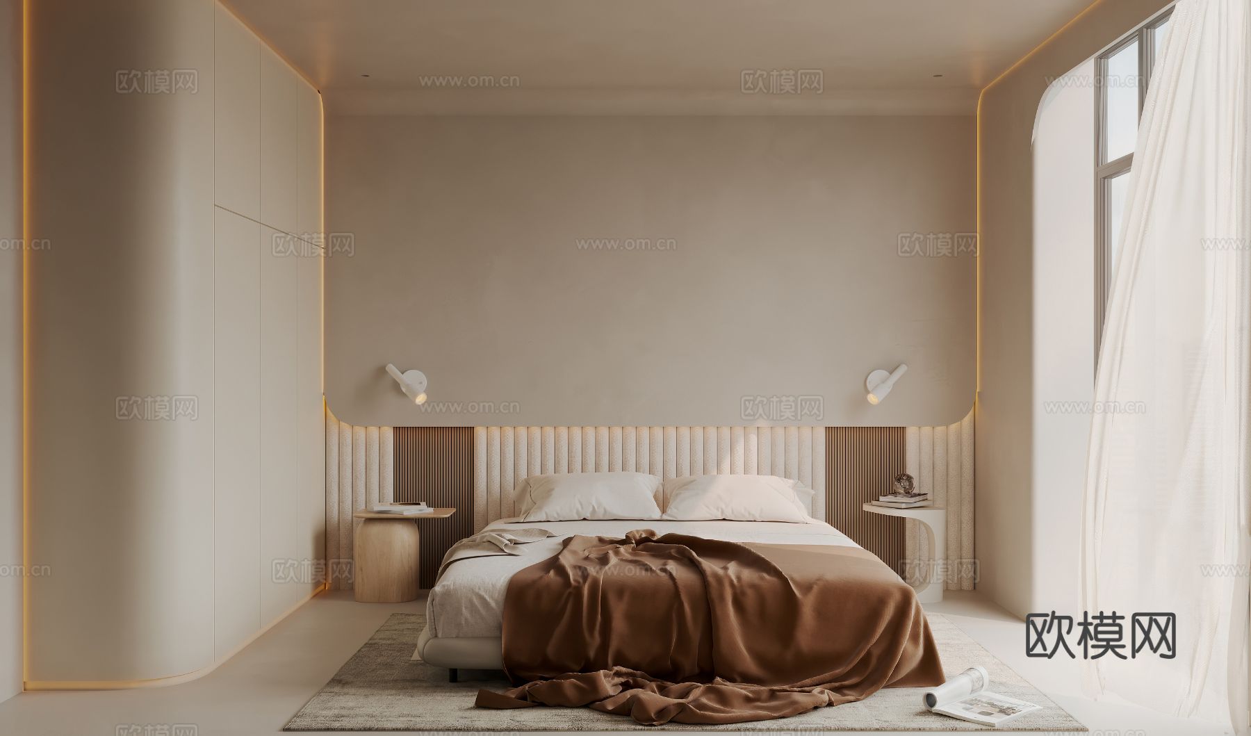 奶油风家装复式案例客厅 卧室效果图下载（渲染图10）