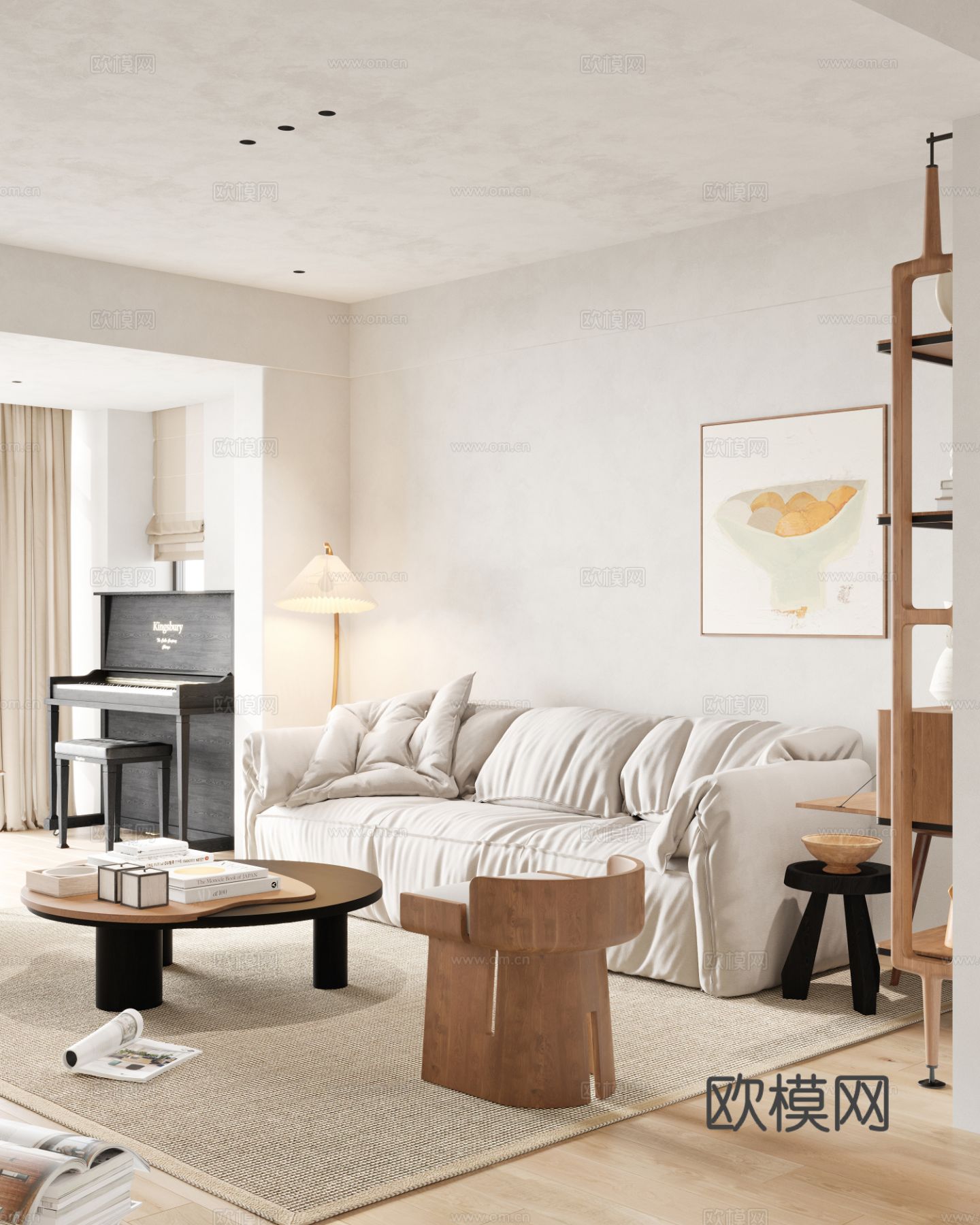 奶油风家装案例客厅 卧室效果图下载（渲染图13）