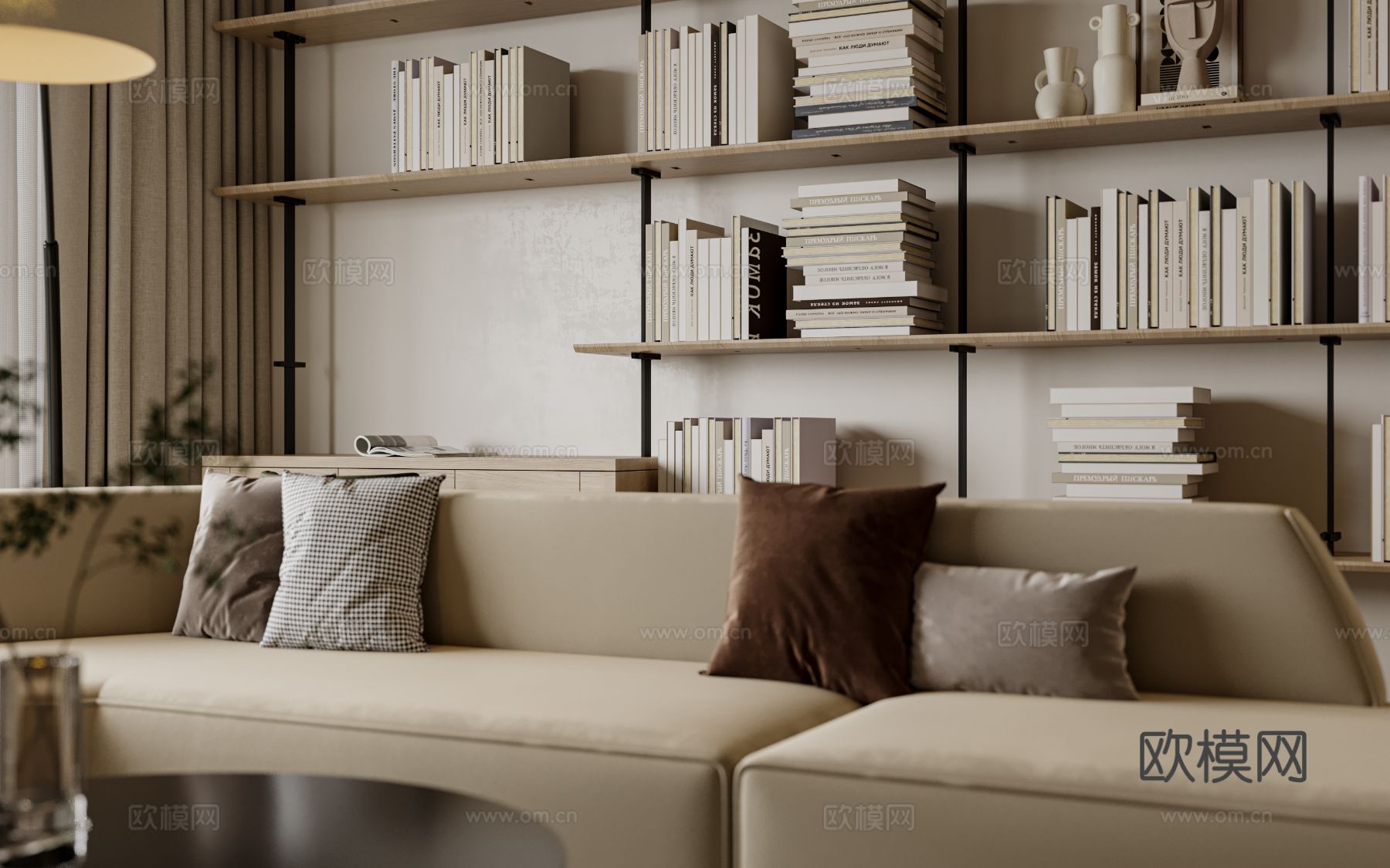 奶油风家装案例客厅 卧室效果图下载（渲染图1）