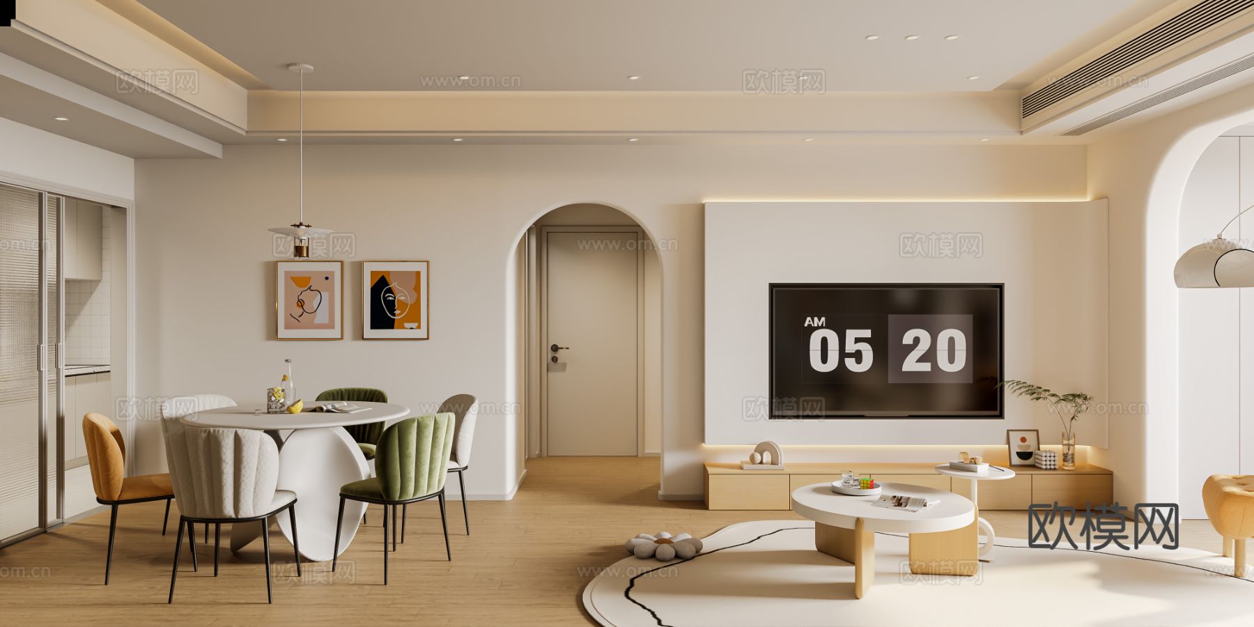 奶油风家装案例客厅 卧室效果图下载（渲染图8）