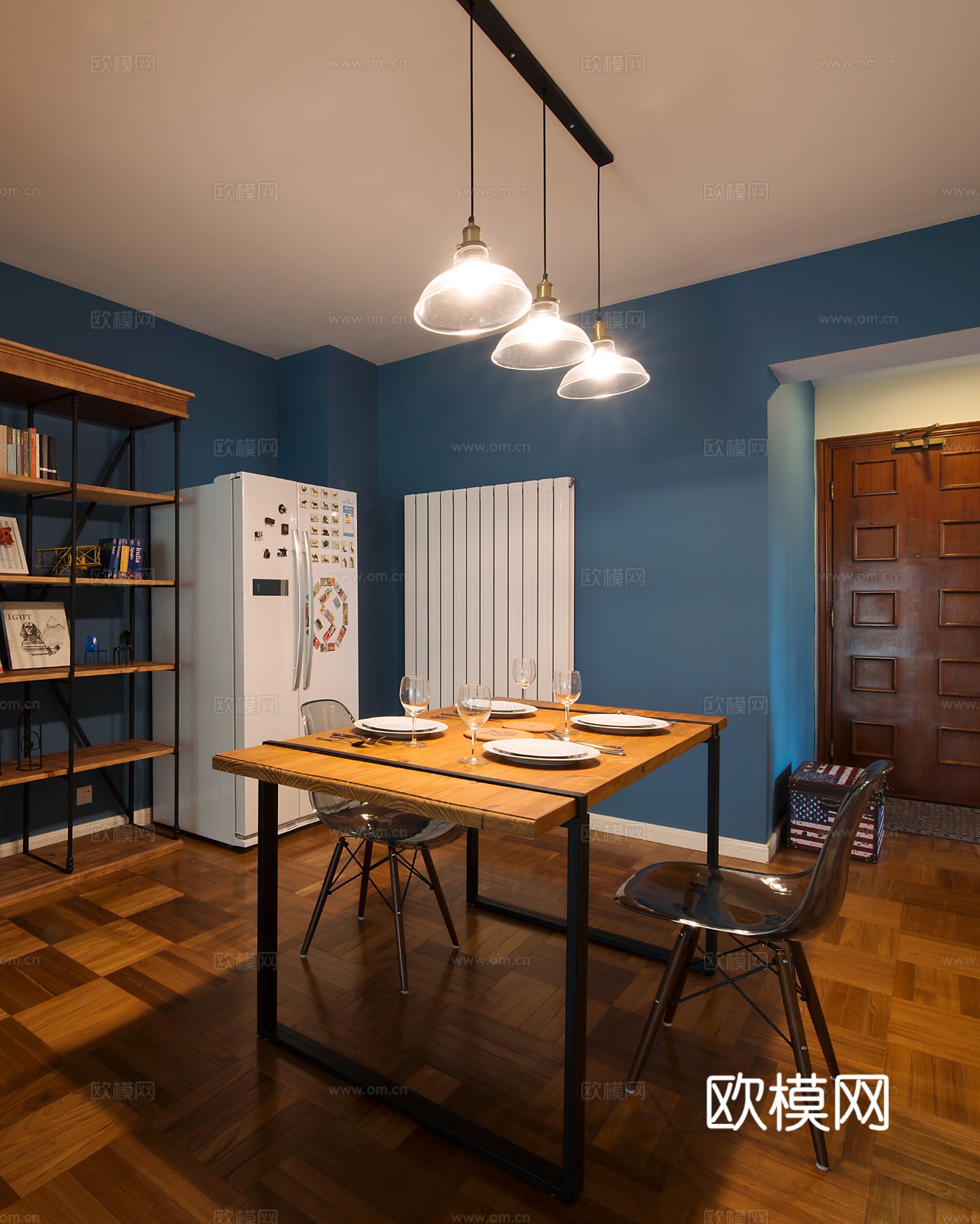 现代工业风平层家装 餐厅客厅卧室效果图下载（渲染图2）