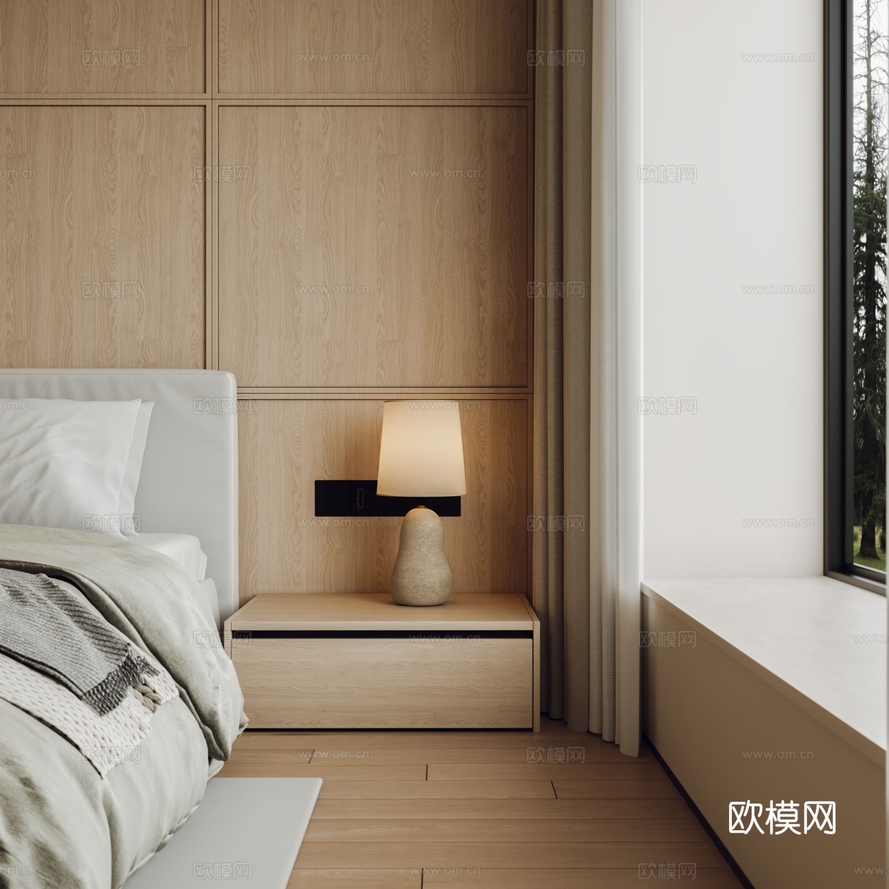 奶油风家装案例客厅 卧室效果图下载（渲染图15）