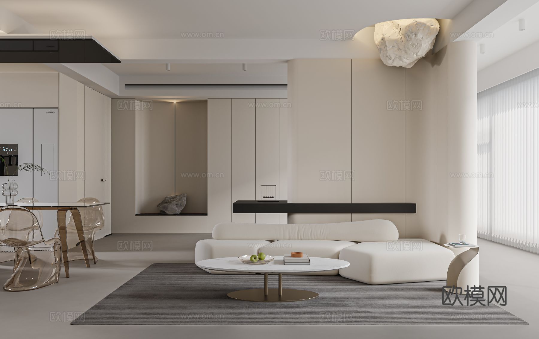 奶油风复式家装案例客厅 卧室效果图下载（渲染图3）