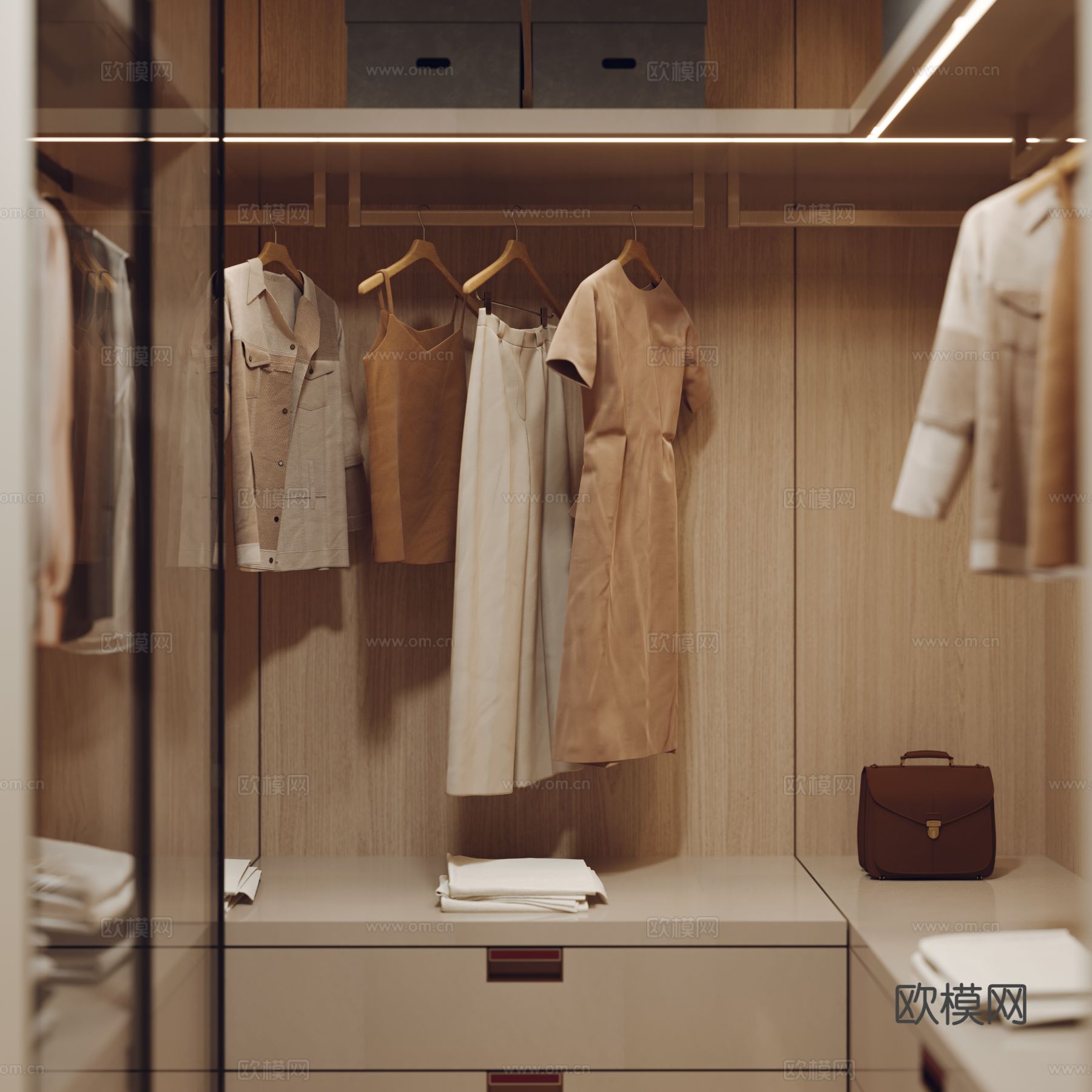 奶油风家装案例客厅 卧室效果图下载（渲染图16）