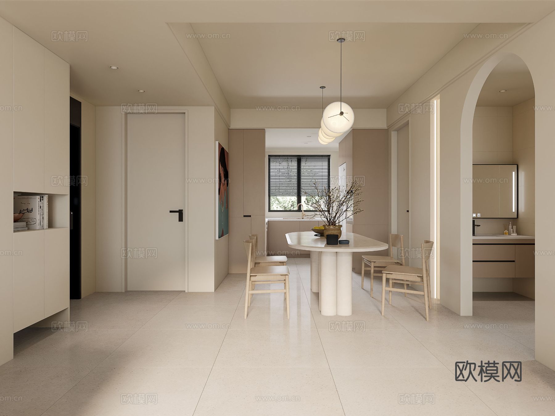 奶油风家装案例客厅 卧室效果图下载（渲染图5）